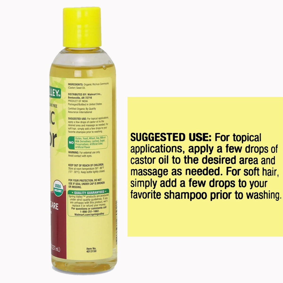 Olive You Spring Valley Organic Castor Oil 100 percent pure, 8 Fluid Ounces