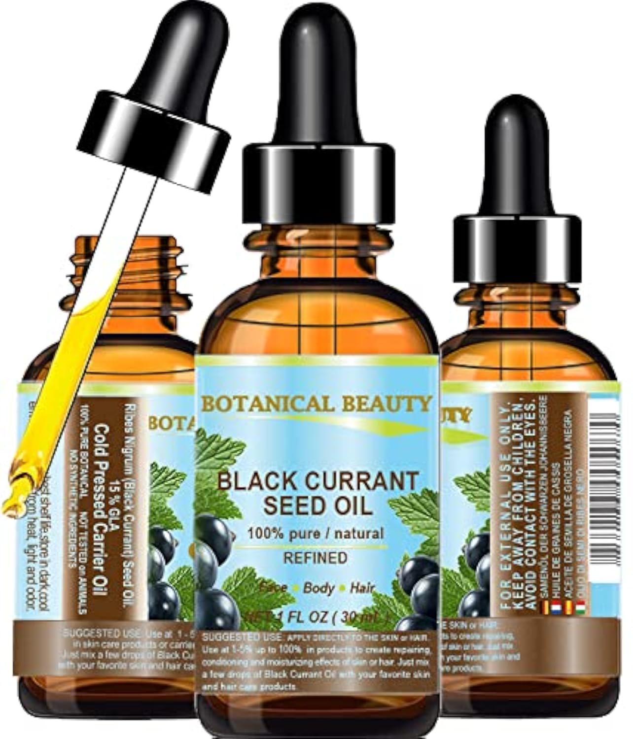 Botanical Beauty BLACK CURRANT SEED OIL 100% Pure Natural Undiluted Refined Cold Pressed Carrier Oil for Skin, Hair, Lip and Nail Care (1 Fl Oz) Beauty & Personal Care Botanical Beauty