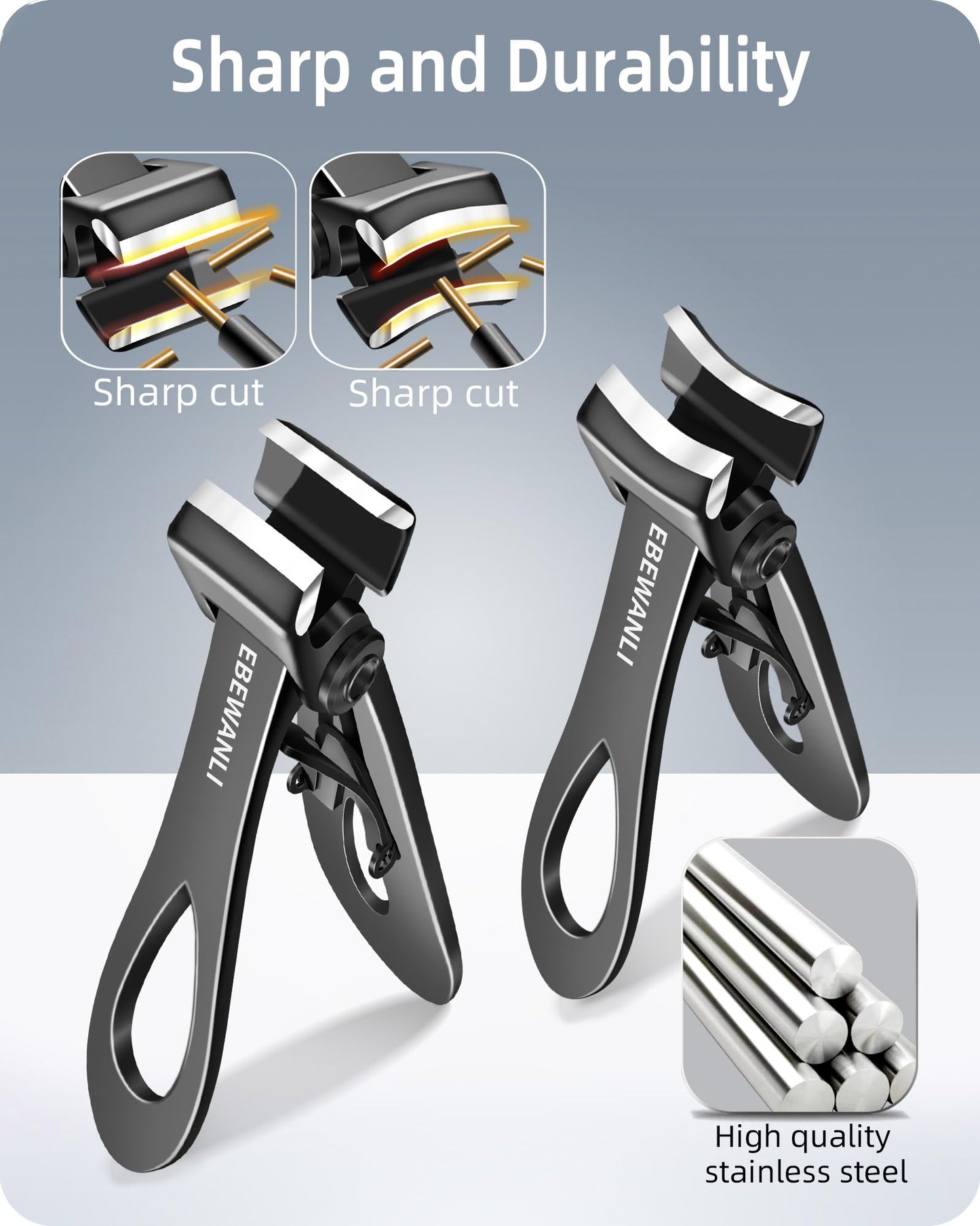EBEWANLI Nail Clippers Set, Toe Nail Clippers for Men, 17mm Wide Jaw Opening Toenail Clippers for Thick Toenails, Straight and Curved Blade Heavy Duty Beauty & Personal Care EBEWANLI