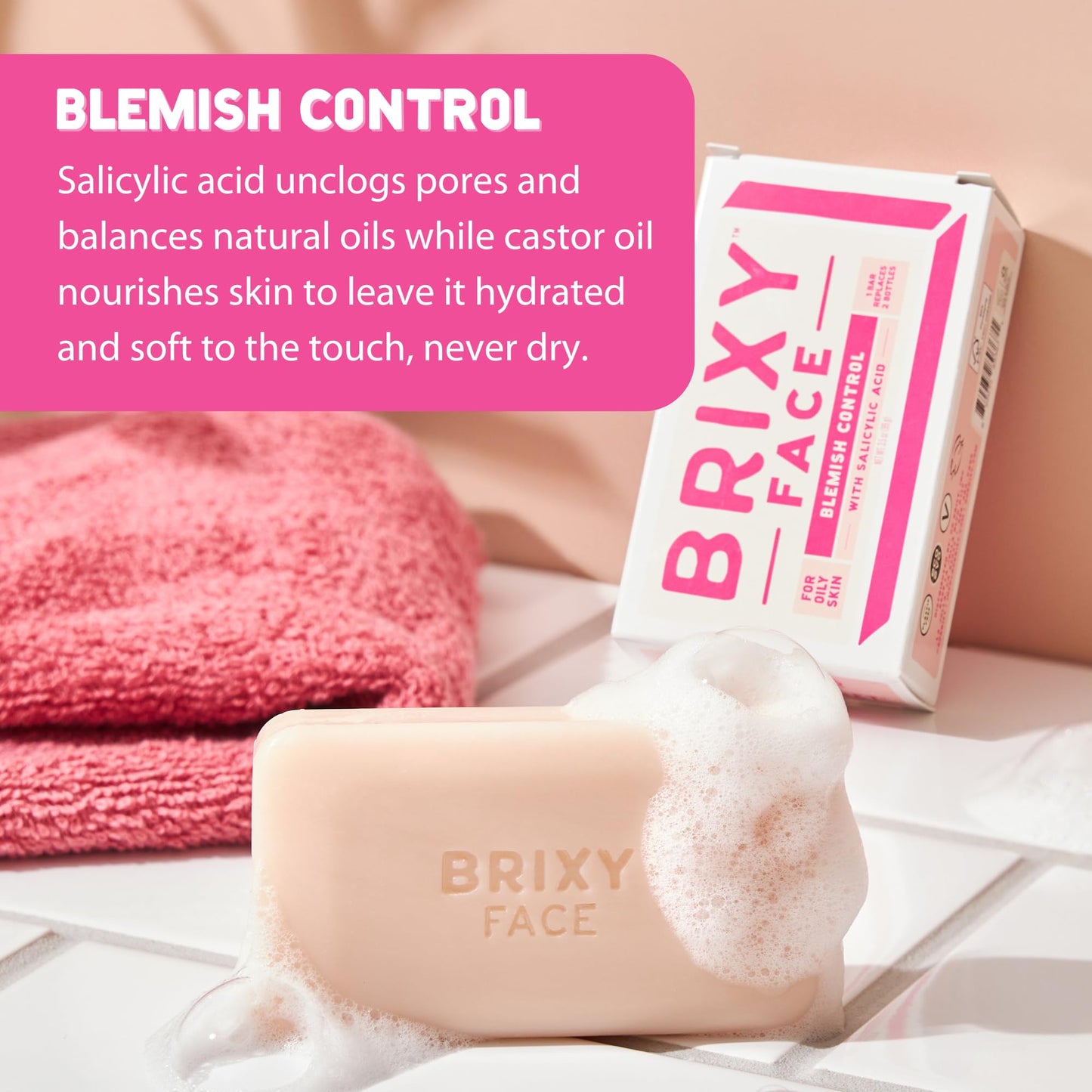 BRIXY Blemish Control Facial Cleansing Bar - Salicylic Acid Unclogs Pores And Balances Natural Oils, Ceramides and Niacinamide Promote Heathy Skin Beauty & Personal Care BRIXY