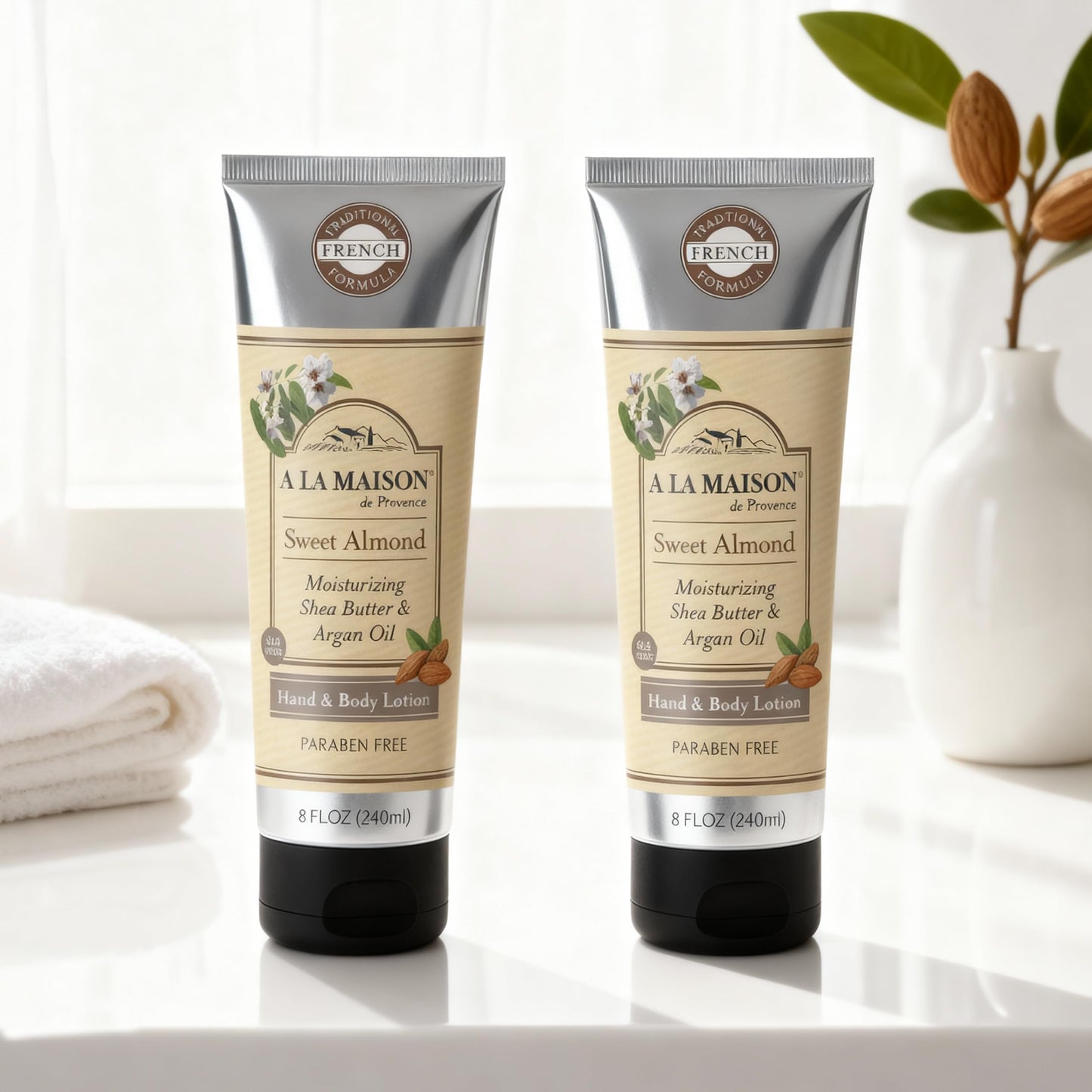 A LA MAISON Moisturizing Lotion, Sweet Almond - Nourishing French Formula for Dry Skin - Argan Oil, Pure Shea Butter, Essential Oils, Plant Based Beauty & Personal Care A LA MAISON