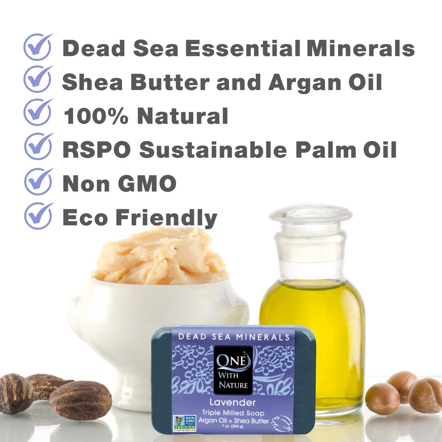 One With Nature Dead Sea Salt Lavender Soap 7oz 3-Pack - Soothing and Exfoliating Soap Bar with Dead Sea Minerals for Face & Body, for Men & Women Beauty & Personal Care One With Nature