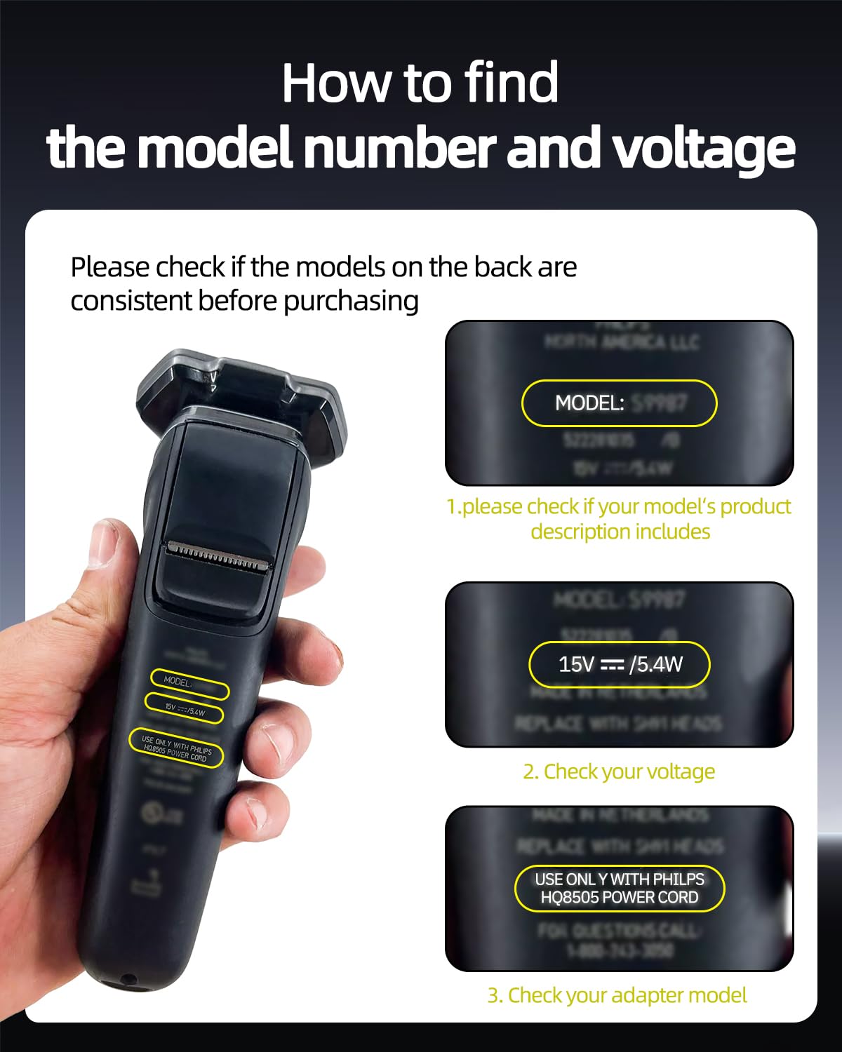 15V Power Cord Fit for Philips Norelco HQ8505 MG5750 MG7750 MG7770 MG7790 QP6531 QP6510 QP6520 QP6530, Fit for Aquatec Arcitec Charger Electric Shaver Beauty and Personal Care Zondol