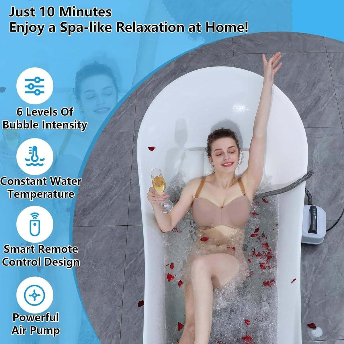 GHRERTX Inflatable Bathtub Bubble Massage Mat,Portable Adult Spa Bathtub with All-in-one Wavemaker and Air Pump,Adjustable Bubble Settings,Folding Beauty and Personal Care GHRERTX