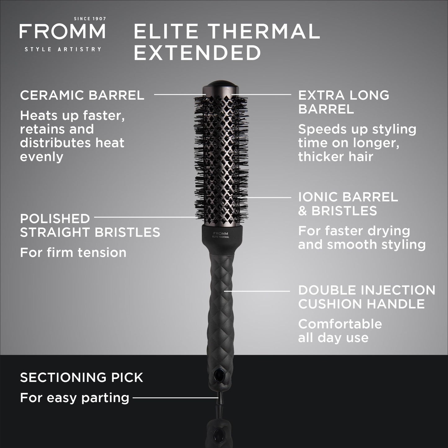 Fromm Elite Thermal Ceramic x Ionic 1.25" Round Brush for Expert Blowouts and Faster Hair Drying | Extended Barrel for Styling, Smoothing Beauty & Personal Care Fromm