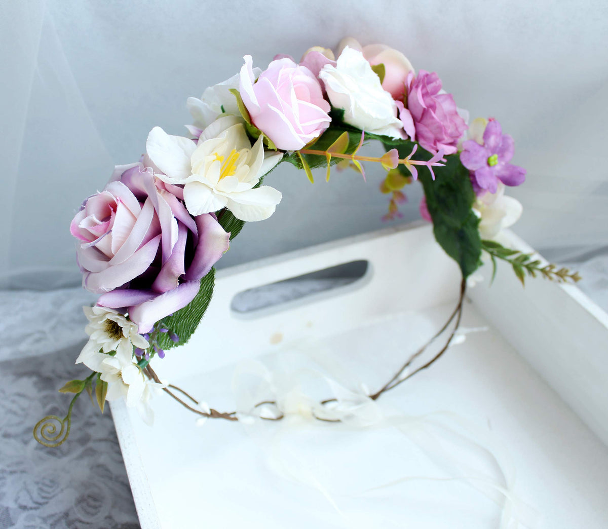 LLinfflr Rose Flower Crown Garland Headband Floral Halo Headpiece Boho Pink