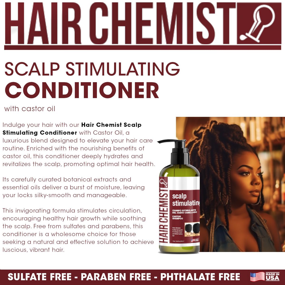 Hair Chemist Scalp Stimulating Castor Oil Shampoo 33.8 oz. & Conditioner 33.8 oz. Set - 2-PC Gift Box - Castor Oil Hair Shampoo and Castor Oil Hair Beauty & Personal Care Hair Chemist