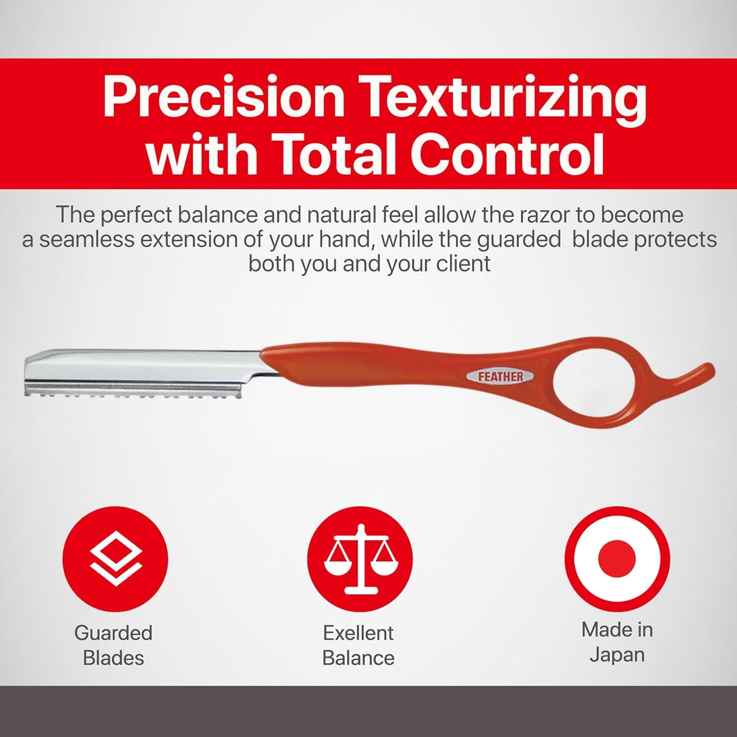 Feather - 7.25-inch Red Texturizing Styling Razor Handle with Delrin Combs - The Professional tool for Hair Cutting, Thinning, Layering, Texturizing Beauty and Personal Care Feather