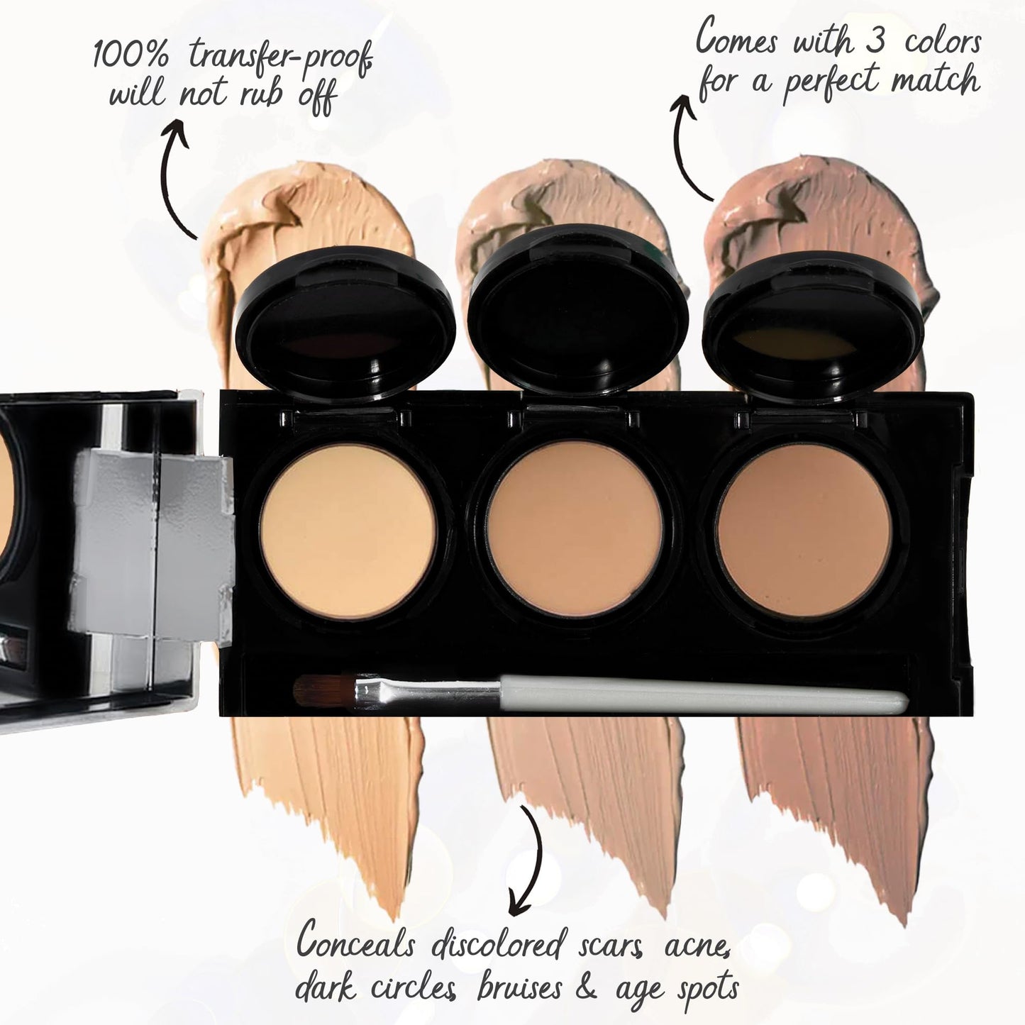 Full Coverage Concealer Palette, Waterproof Concealer Cream, 3 Colors + Brush, by Dermaflage Beauty & Personal Care Dermaflage