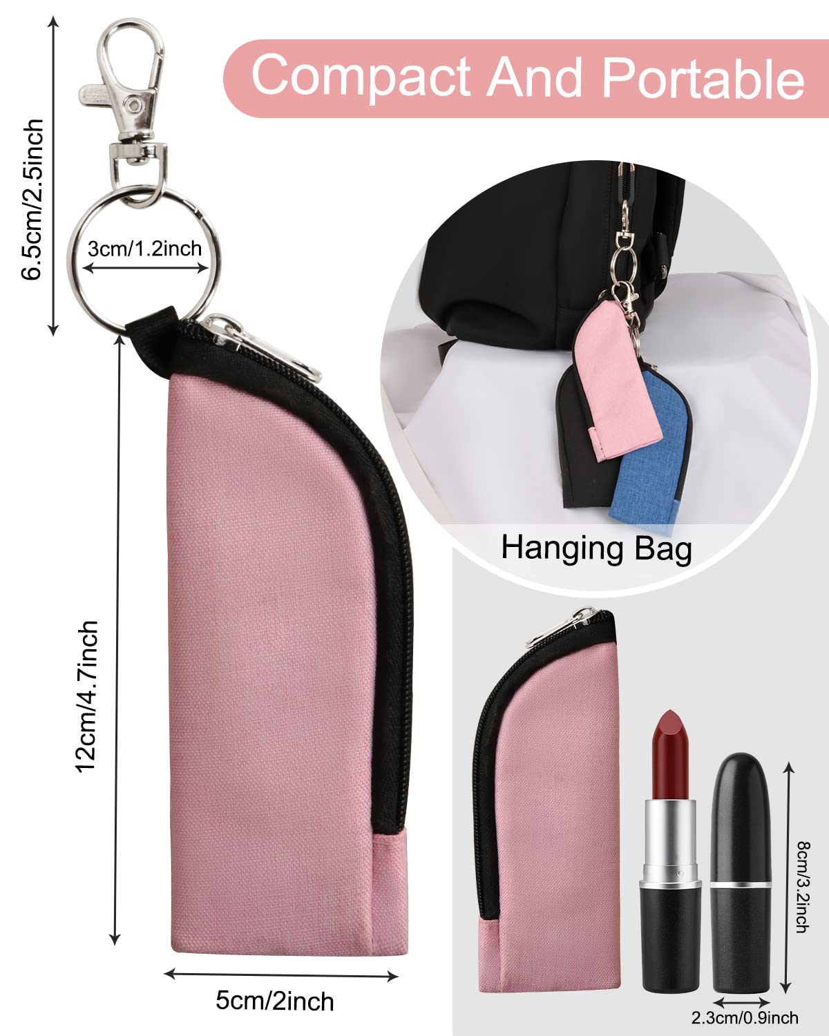 Meiiy Chapstick Holder Lip Balm/Gloss Sleeve Pouch Portable Lipstick Bag With Hook Gift for Women (3pcs) Beauty & Personal Care Meiiy
