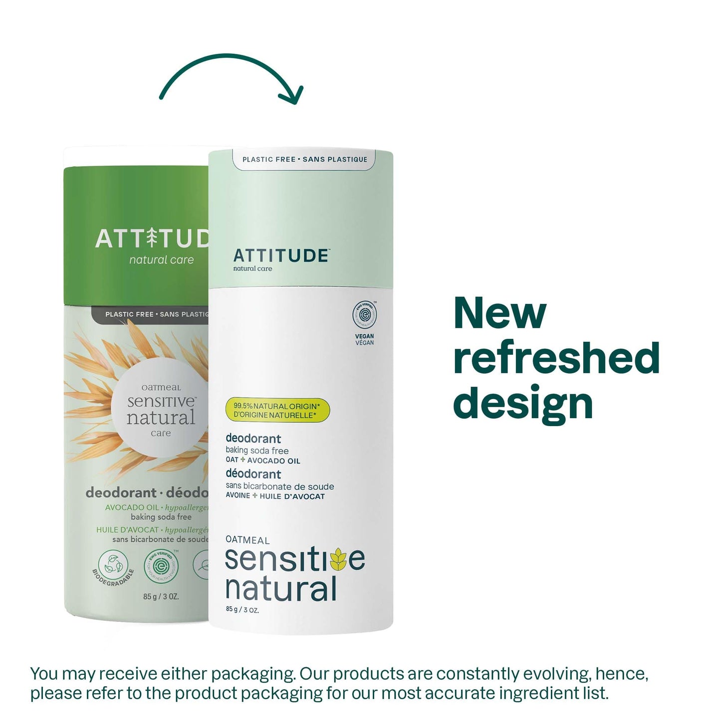 ATTITUDE Baking Soda Free Deodorant for Sensitive Skin with Oatmeal and Avocado Oil, EWG Verified, Aluminum Free, Plastic-Free, 3 Ounces Beauty and Personal Care ATTITUDE