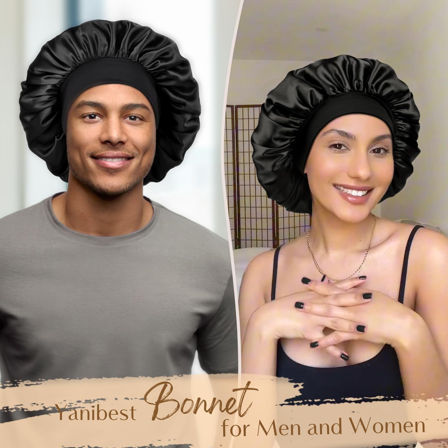 YANIBEST Soft Satin Bonnet for Men Women, Sleep Cap to Maintain Moisture Beauty and Personal Care YANIBEST
