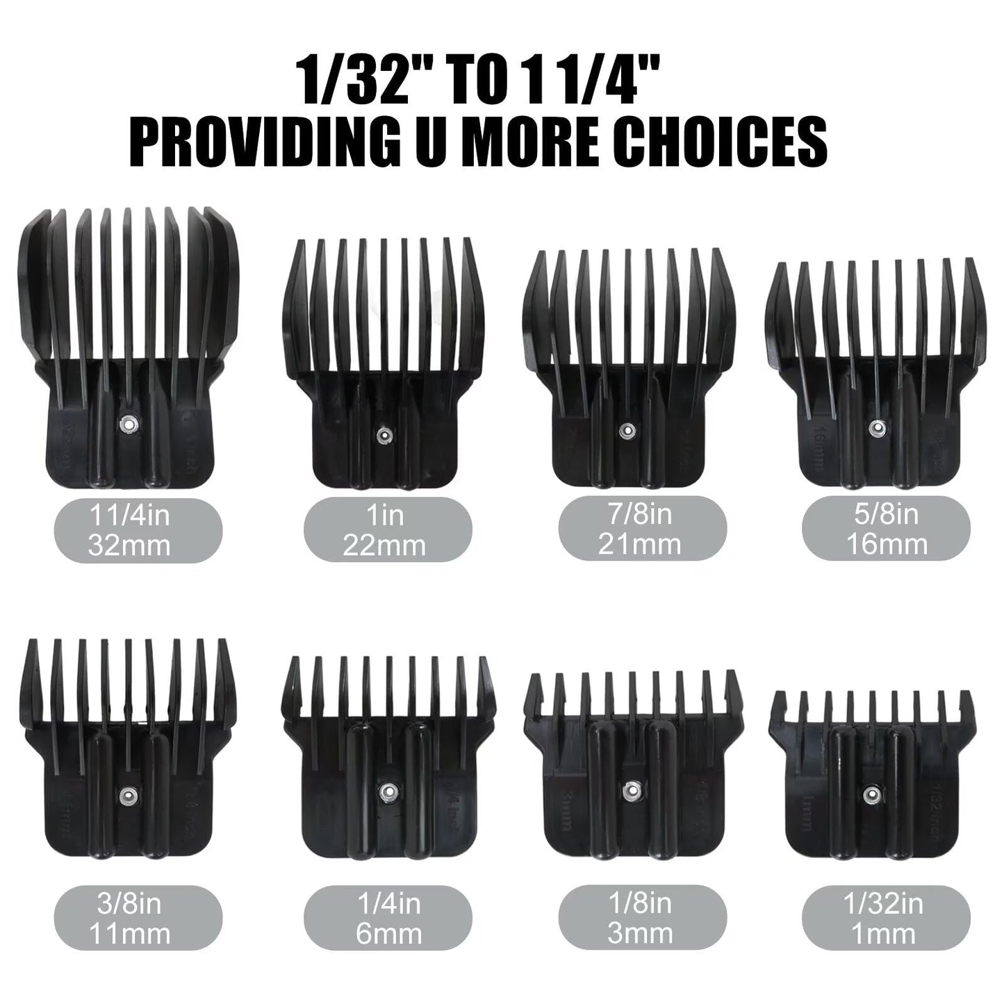 8 Pack Hair Clipper Guards Set for Wahl Detailer, for Andis T-Out liner, for BaBylis PRO, Snap-on Blade Attachment Combs with Springs (1/32" to 11/4") Beauty and Personal Care USonline911