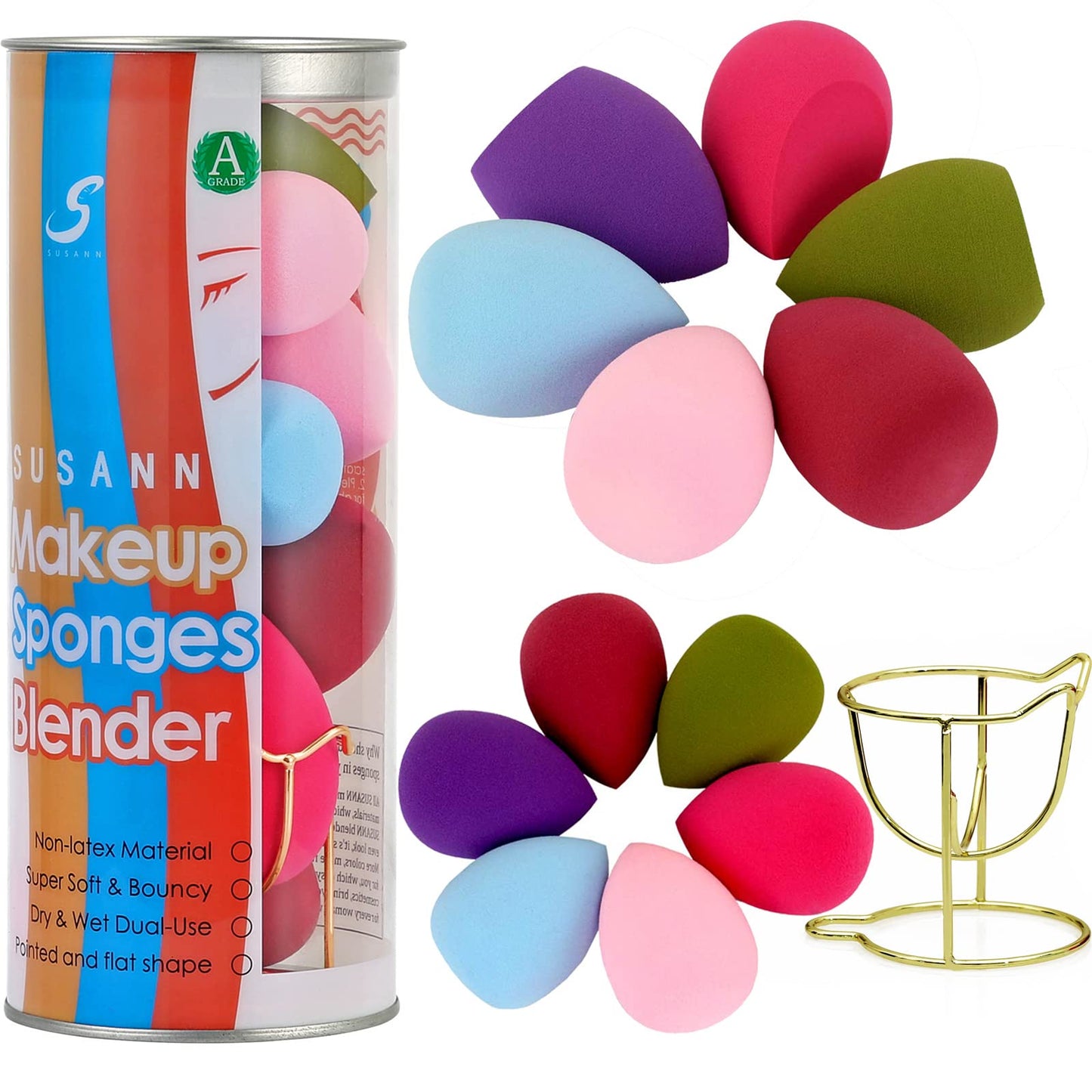 Makeup Sponge Blender Beauty Sponge Set 12pcs and Beauty Foundation Sponge Blender Holder 1PCS,Blending Sponges Cosmetic Puff Flawless for Cream Beauty & Personal Care S SUSANN