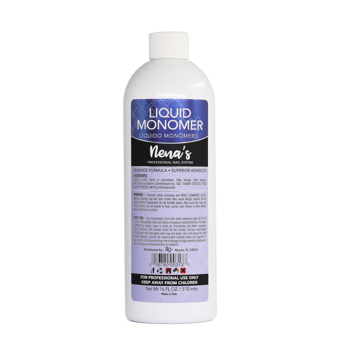 Professional Liquid Monomer by Nena's 16 fl oz, Advanced GlamourShield acrylic formula, no MMA, Non-Yellowing, Quick Dry, Strongest Adhesion, Acrylic
