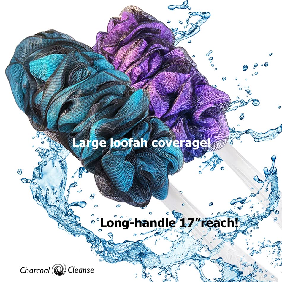 SHOWER BOUQUET Loofah-Charcoal Back-Scrubber Color-2-Pack // Long-Handle-Loofa-Lufa Bath-Sponge Brush/Extra Large Soft Mesh for Men & Women Beauty & Personal Care Shower Bouquet