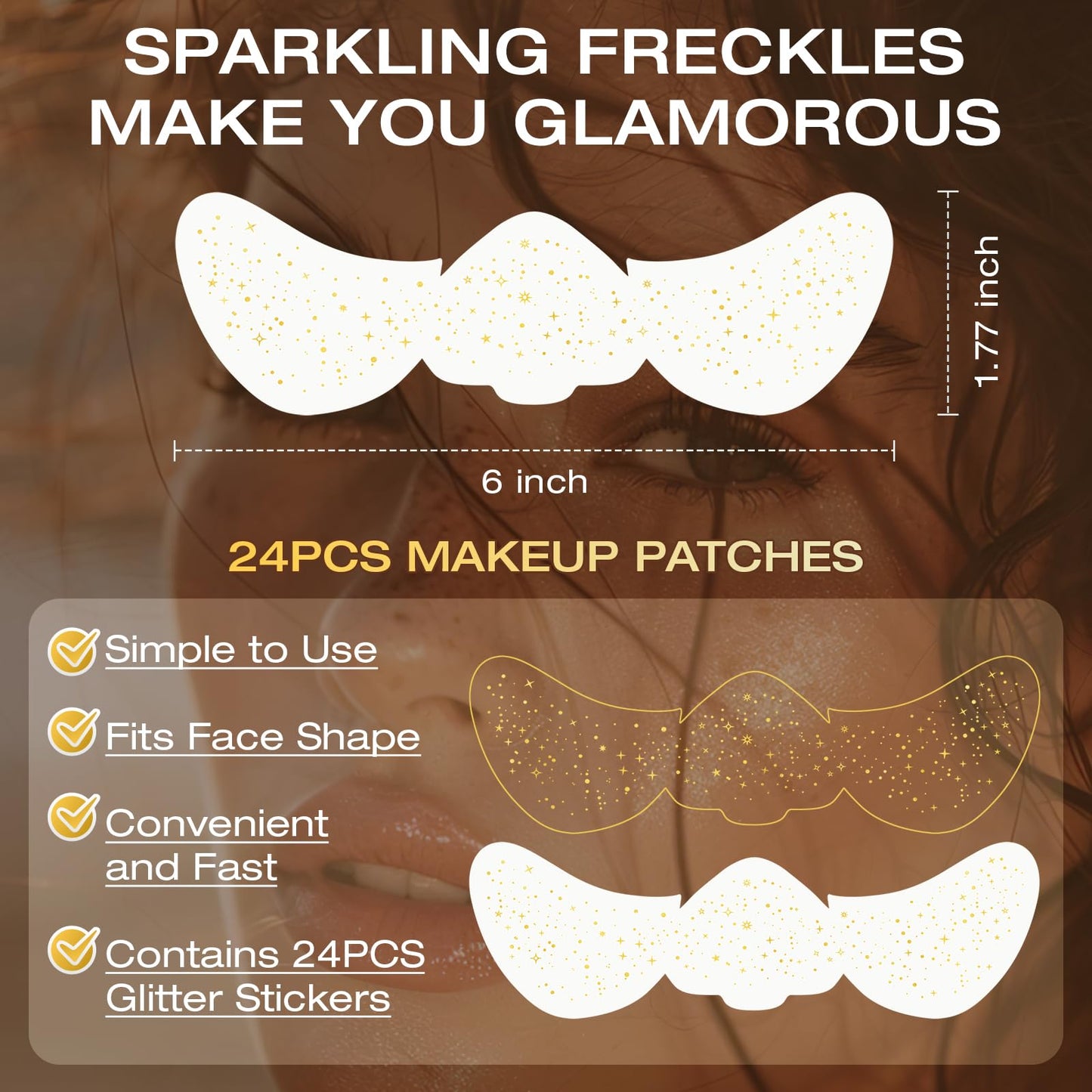 Leterly 24 Pcs Glitter Freckles Face Tattoo,Gold Face Glitter Makeup Patches Cute Sparkle Freckles Patches Waterproof Makeup Speckles for Face Beauty & Personal Care Leterly