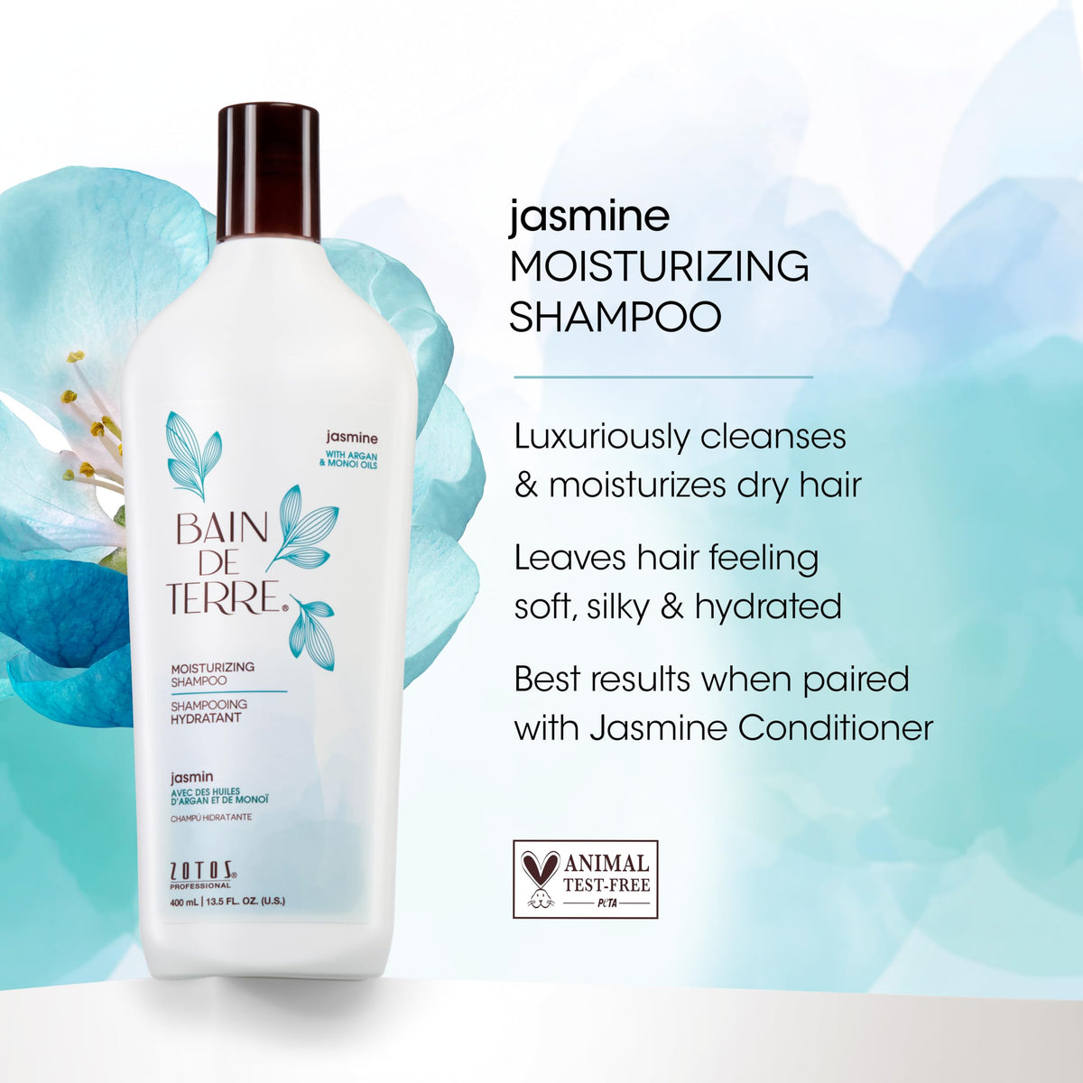 Bain de Terre Jasmine Moisturizing Shampoo, Luxurious Hydration for Dry Hair with Argan & Monoi Oils, Paraben-Free, Color-Safe, Vegan, 13.5 Fl Oz Beauty & Personal Care Bain de Terre