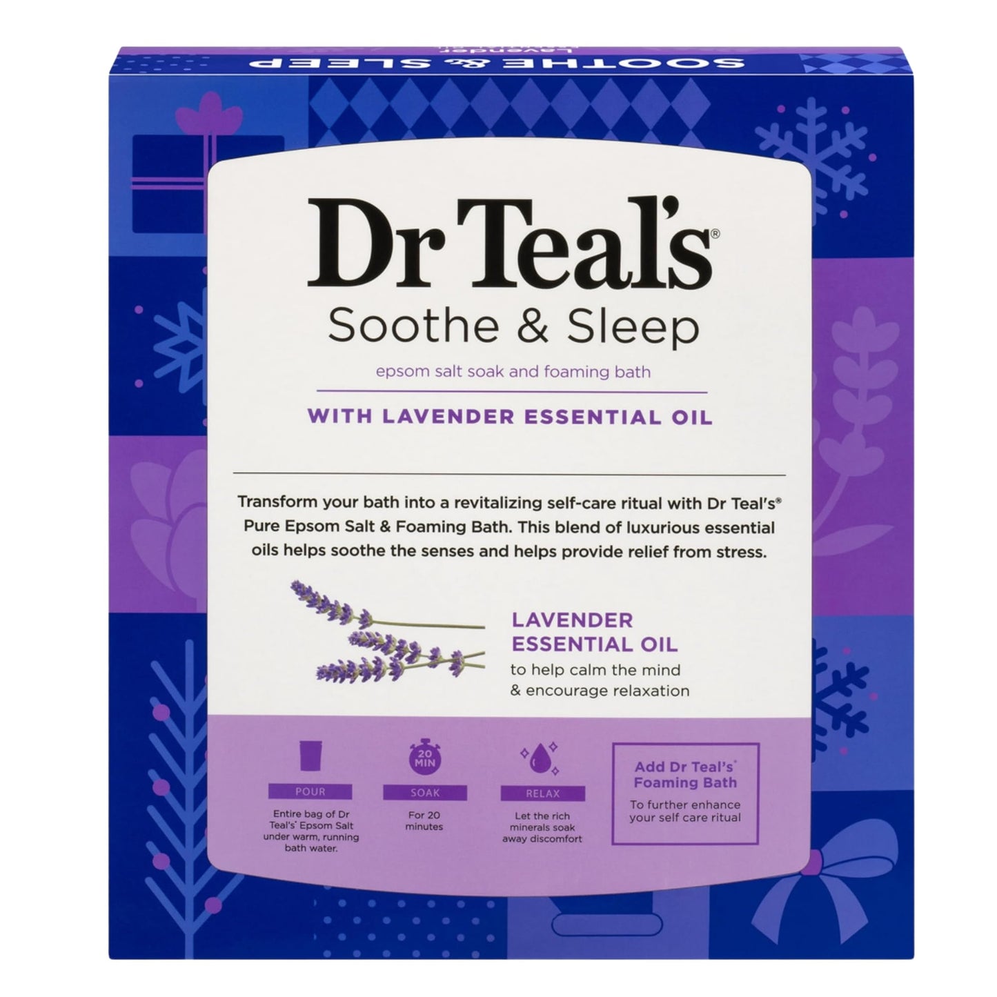 Dr Teal's Holiday Limited Edition Bath Gift Set - Epsom Salt Soak and Foaming Liquid, 14 oz Salt, 3 fl oz Bath (Lavender) Beauty and Personal Care Dr Teal's