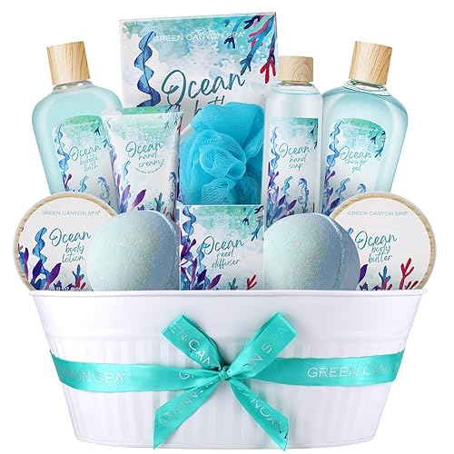 Spa Gift Baskets for Women, Bath and Body Gift Set for Women, 12Pcs Ocean Spa Sets Includes Bubble Bath, Body Lotion,Valentine's Bath Gifts Beauty & Personal Care Green Canyon Spa