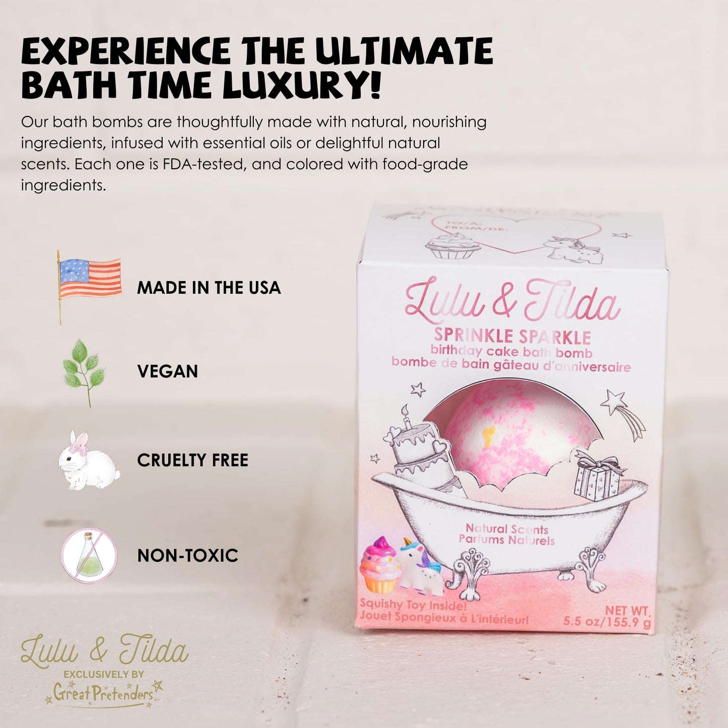 Great Pretenders Boxed Bath Bomb for Kids, 5.5 oz with Surprise squishie Inside (Sprinkle Sparkle - Birthday Cake) Beauty and Personal Care Great Pretenders