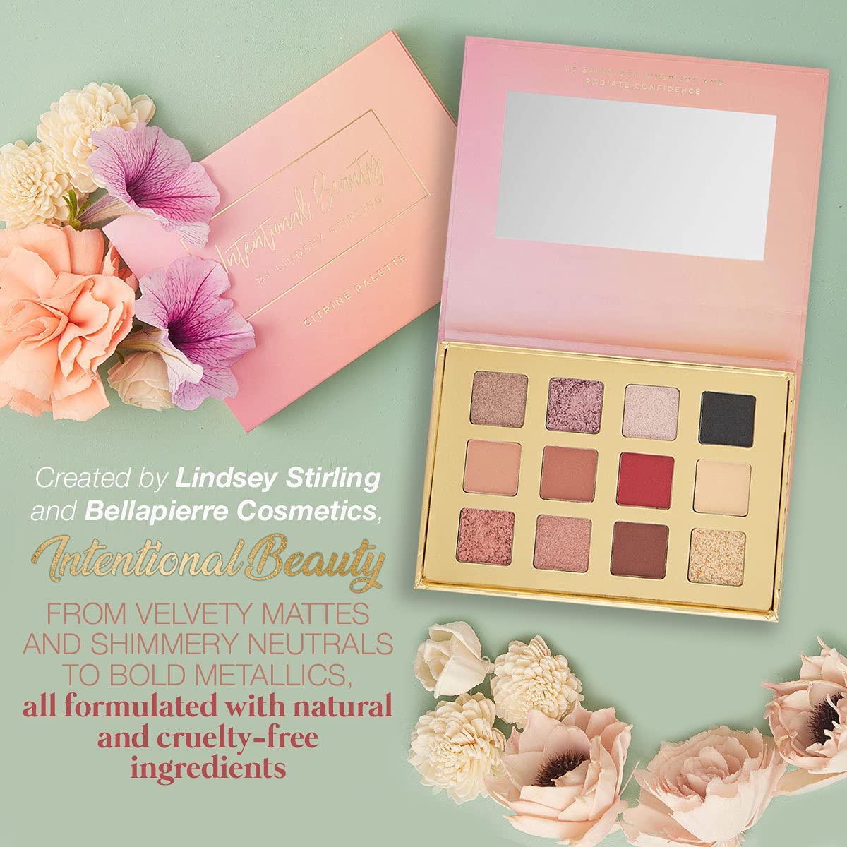 bellapierre Lindsey Stirling Citrine Palette | 12 Color Eyeshadow Palette Infused with Citrine Crystal | Non-Toxic & Paraben Free | Cruelty Free Beauty & Personal Care bellapierre