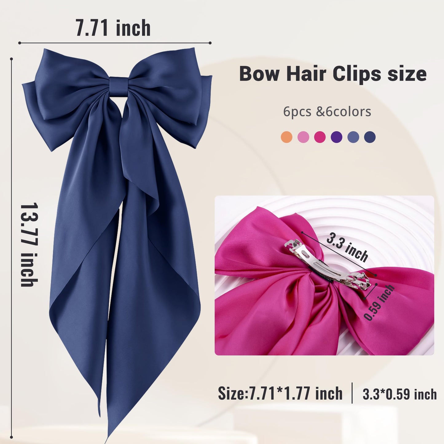 hisial 6Pcs Large Bows Hair Clips for Women Girls Long Tail Hair Ribbon Silky Satin Barrettes Coquette Hair Bows Accessories Beauty and Personal Care hisial