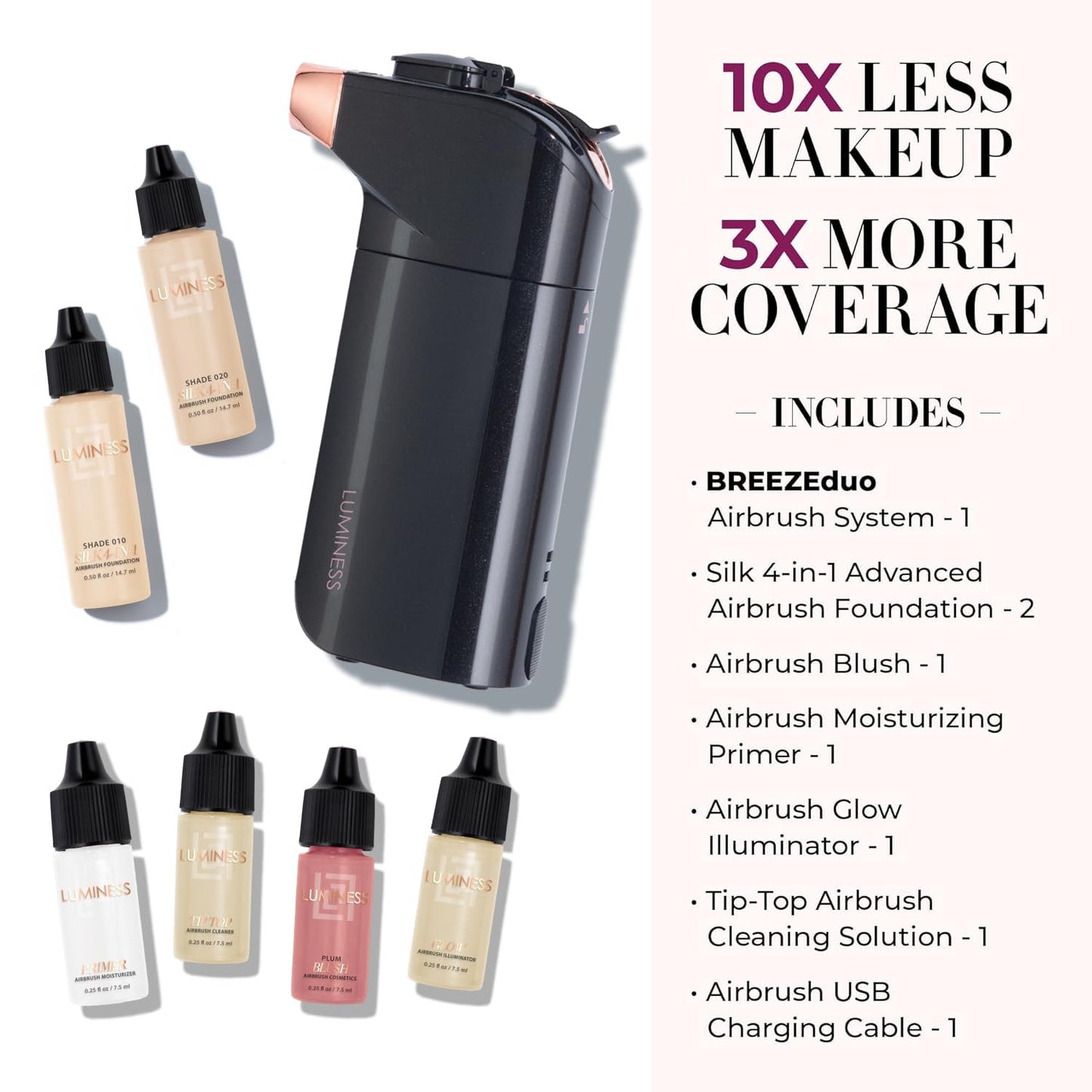 Luminess BREEZE DUO Airbrush Makeup System, Fair Coverage - 9-Piece Kit includes 2x Silk Airbrush Foundation, Soft Rose Blush, Glow Highlighter Beauty & Personal Care LUMINESS