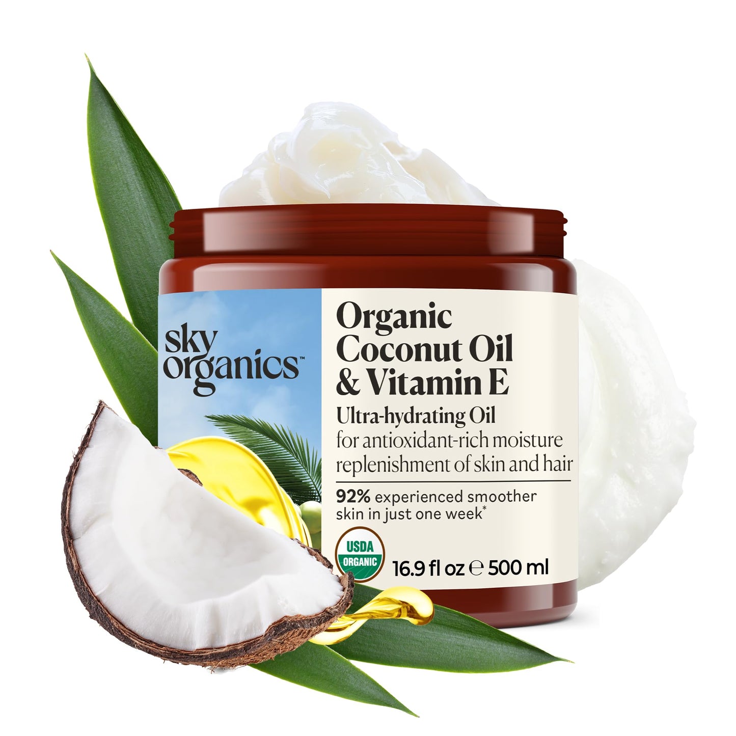 Sky Organics - Organic Coconut Oil & Vitamin E, 16.9 fl oz - Skin & Hair Ultra-Hydrating Oil - Fatty Acids & Antioxidants Beauty & Personal Care Sky Organics