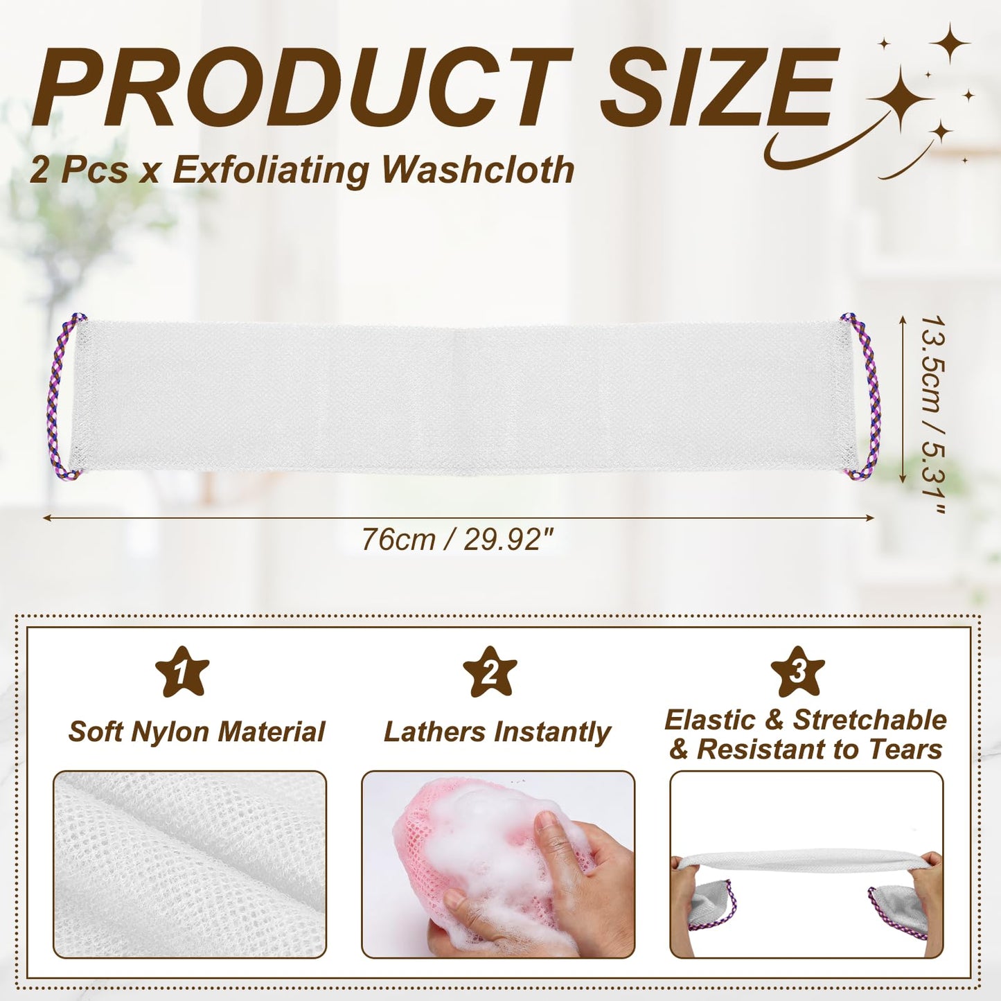 uxcell 2 Pcs Back Scrubber with Handles, Nylon Bath Sponge Extended, 29 Inch African Exfoliating Long Net Body Scrubber Shower Loofah for Women Men Beauty and Personal Care uxcell