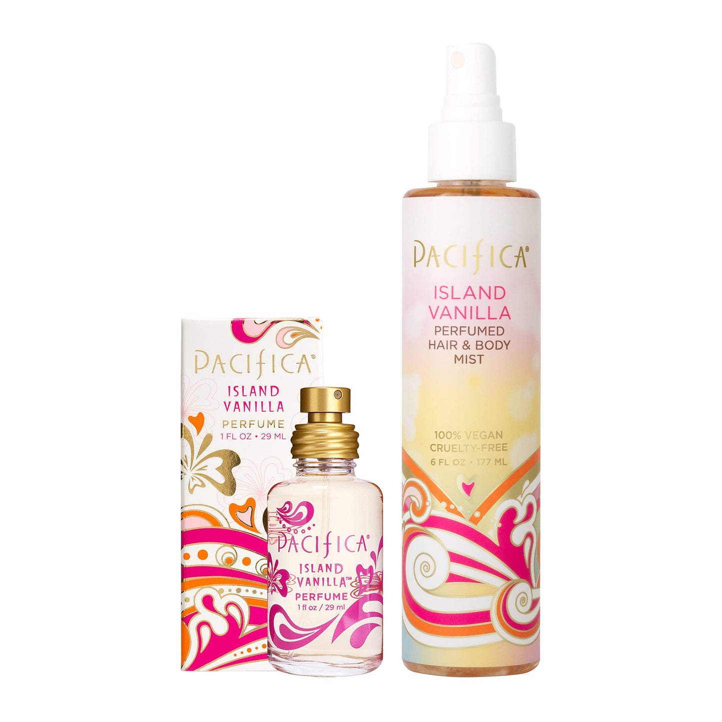 Pacifica Island Vanilla Spray Perfume & Hair and Body Mist Set - Tahitian Vanilla Clean Fragrance Duo, Essential Oil Blend, Alcohol-Free Hair/Body Beauty & Personal Care Pacifica