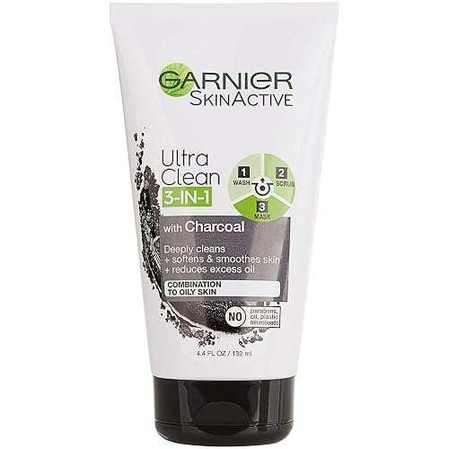 Garnier SkinActive Charcoal 3 in 1 Face Wash, Scrub and Mask, 4.4 fl. oz. Beauty & Personal Care Garnier