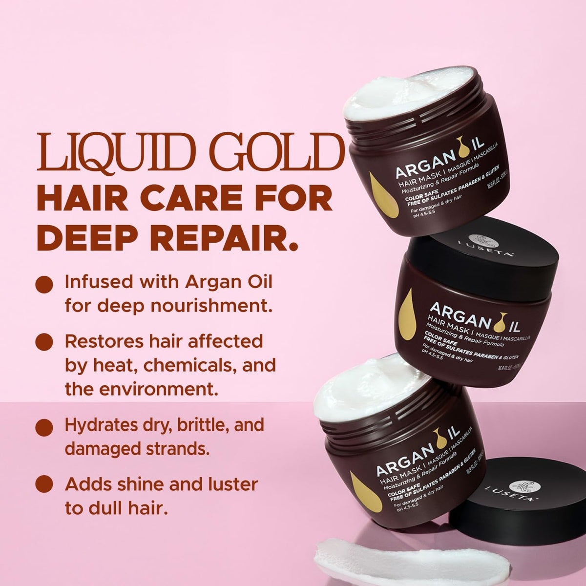 Luseta Argan Oil Hair Mask for Dry Damaged Hair, Repair & Hydration 16.9 Oz