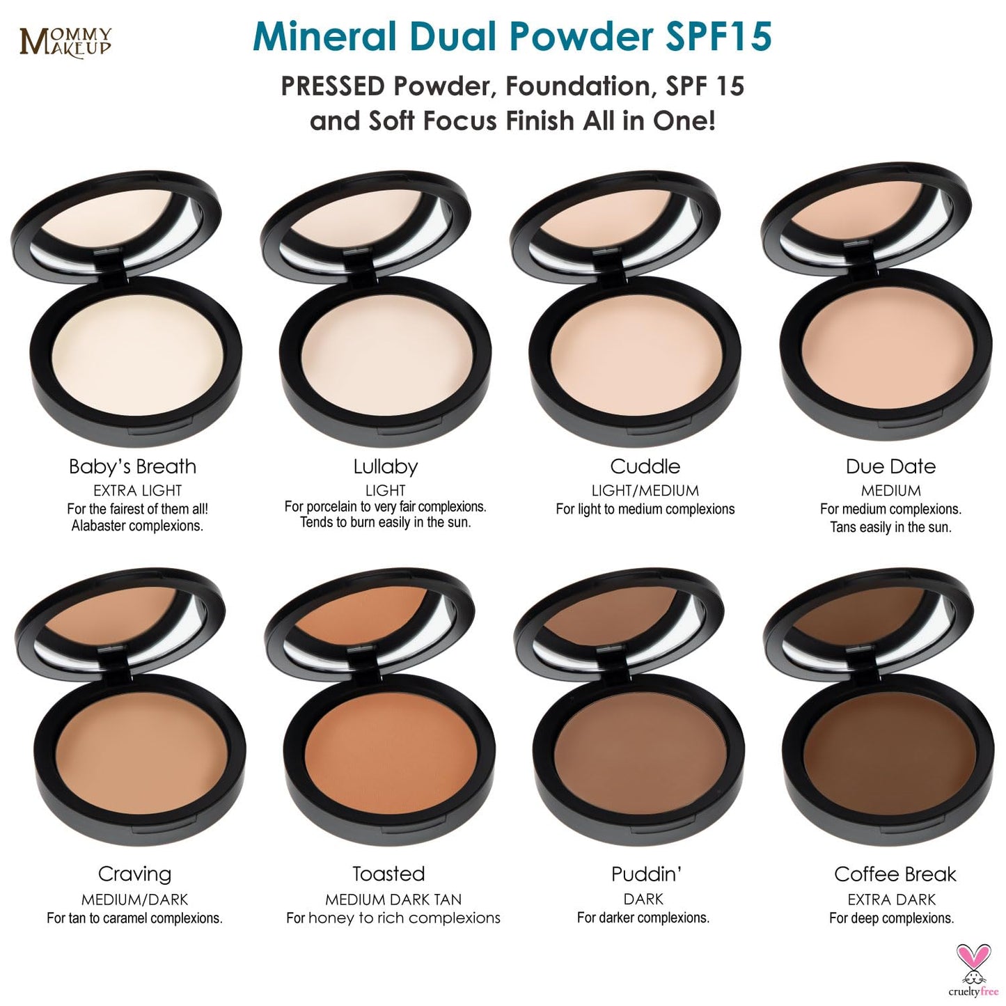 Mineral Dual Powder - 4-in-1 Pressed Mineral Foundation with SPF 15 for Flawless Glow - Oil-Free, Talc-Free, Gluten-Free, 0.45 oz (Puddin' - Dark) Beauty & Personal Care Mommy Makeup