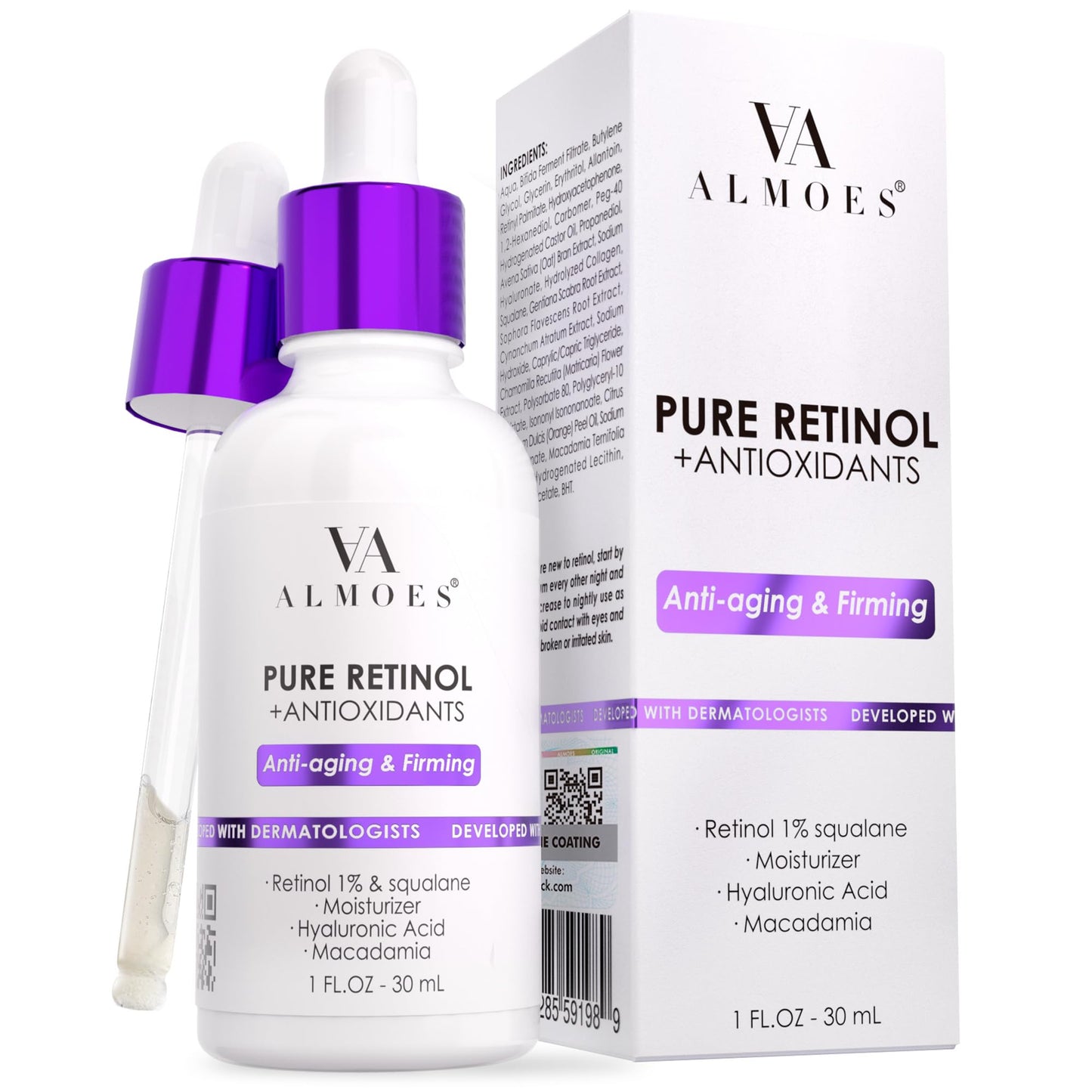 Almoes Retinol Serum for Face,Moisturising Serum for Face with Macadamia,Firming Skin,Antioxidant,Increase Skin Elasticity,Hyaluronic Acid Serum,Face Beauty & Personal Care AA almoes