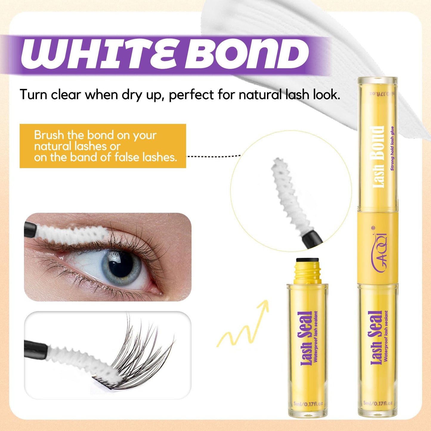 GAQQI Lash Bond and Seal Waterproof, Lash Cluster Glue Strong Hold for 72H+, White Eyelash Glue for DIY Eyelash Extensions, Long-Lasting & Gentle Beauty and Personal Care GAQQI