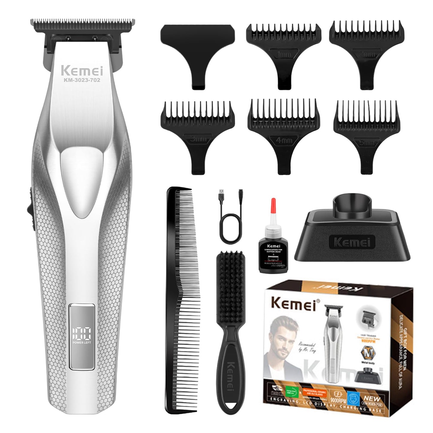 KEMEI KM-3023-702 Professional Hair Clipper for Men, Zero Gapped Cordless Beard Trimmer, Barber Clippers with USB Rechargeable, Edgers, Fade Clipper Beauty and Personal Care KEMEI