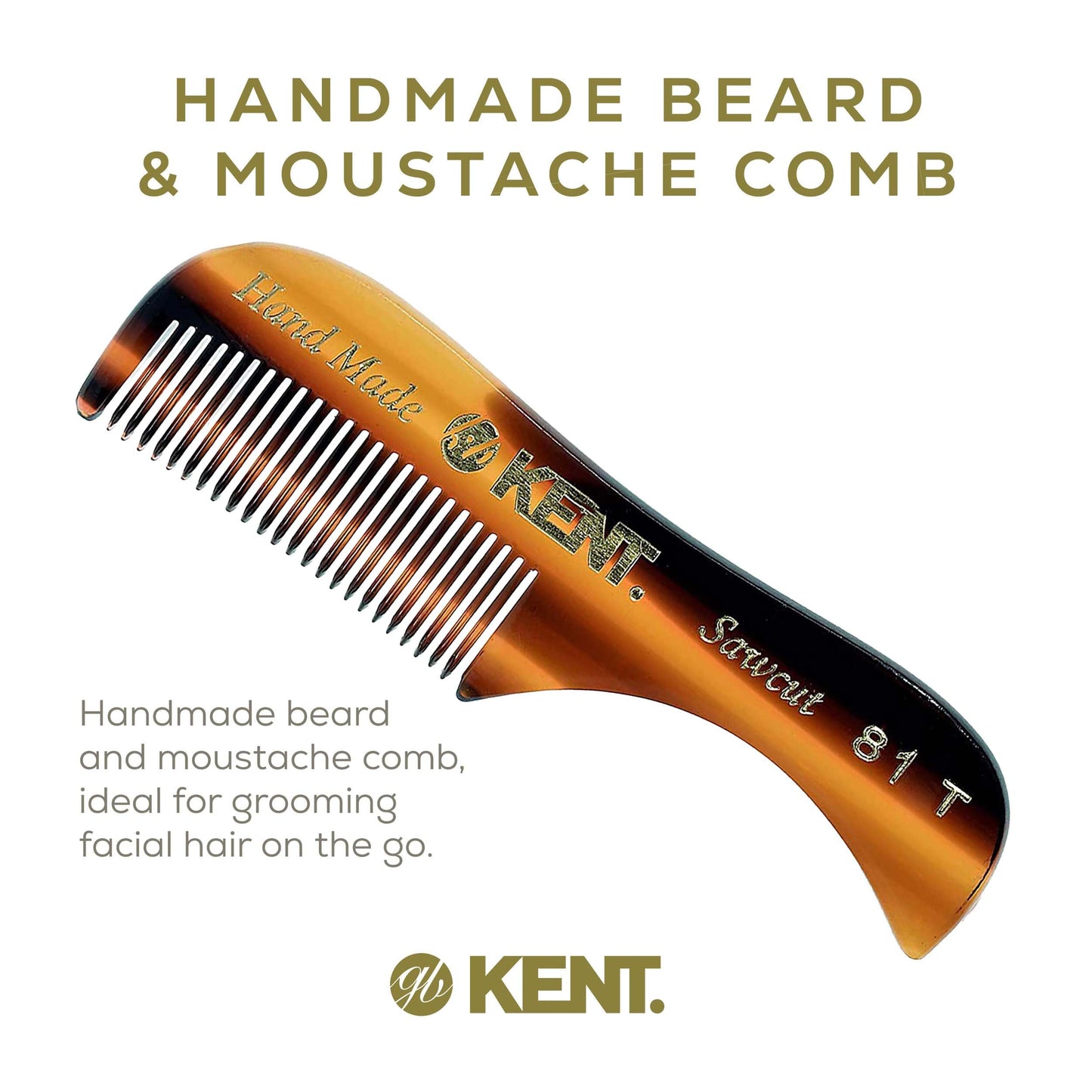 KENT 81T Handmade Beard Mustache Comb - Extra Small. Mini Fine Toothed Beard and Moustache Combs Pocket Size for Facial Hair Grooming. Hand-Made Beauty and Personal Care KENT