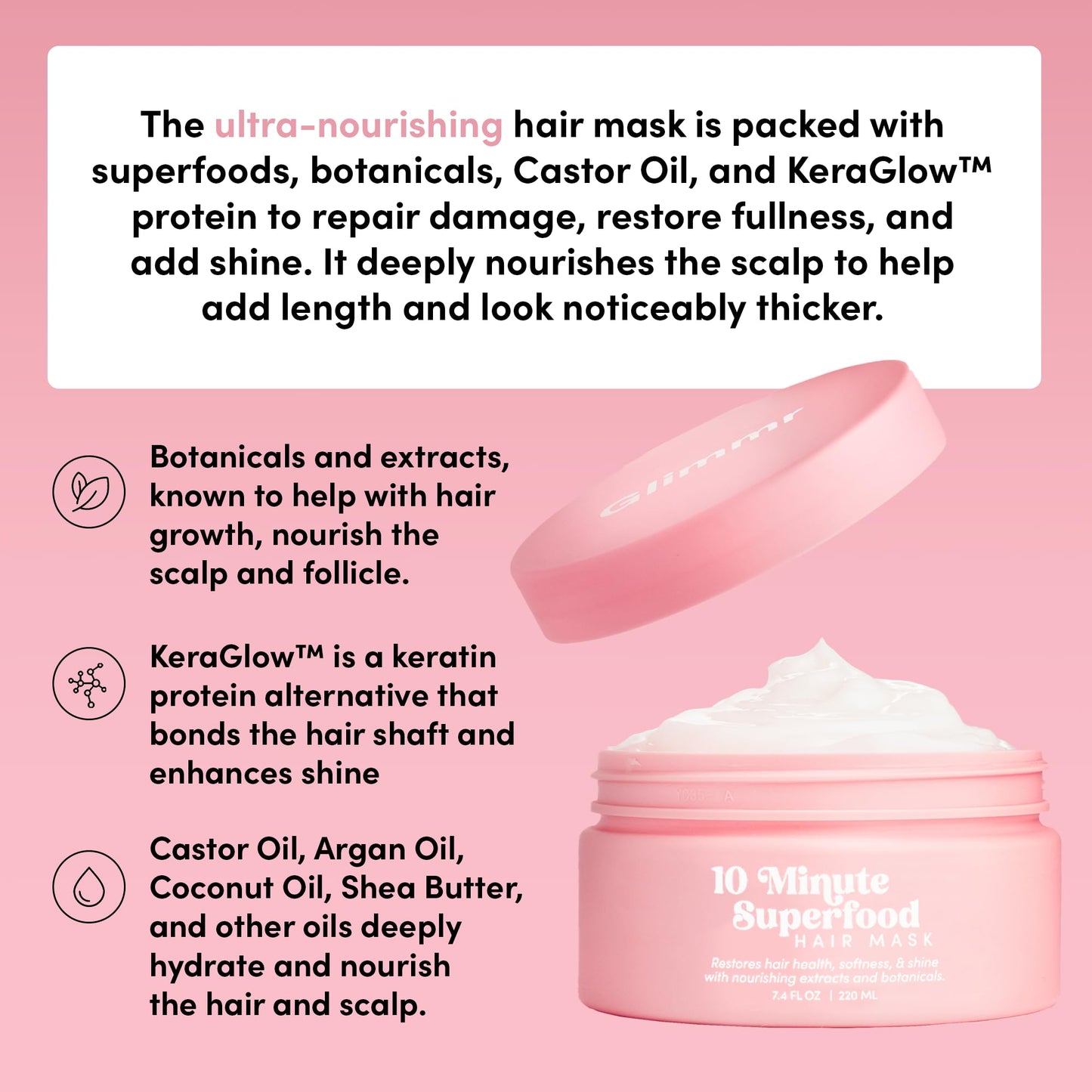 Glimmr 10-Minute Hair Mask for Damaged Hair - Deep Conditioner with Bonding Protein, Castor Oil & Superfood Extracts - Restores Shine, Reduces Beauty & Personal Care Glimmr