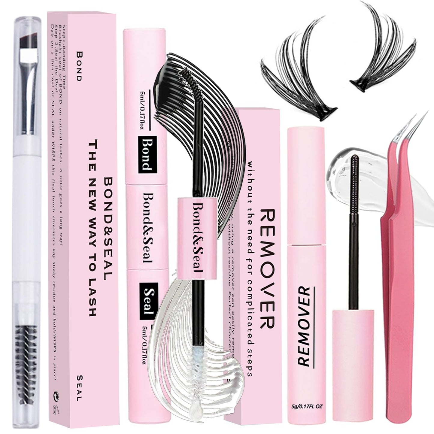 Lash Bond and Seal Kit 4 Pcs DIY Lash Extension with Waterproof Lashe Cluster Glue 72h Hold and Seal Lash Remover Tweezers Portable Eyelash Brush Beauty & Personal Care Qiveaory