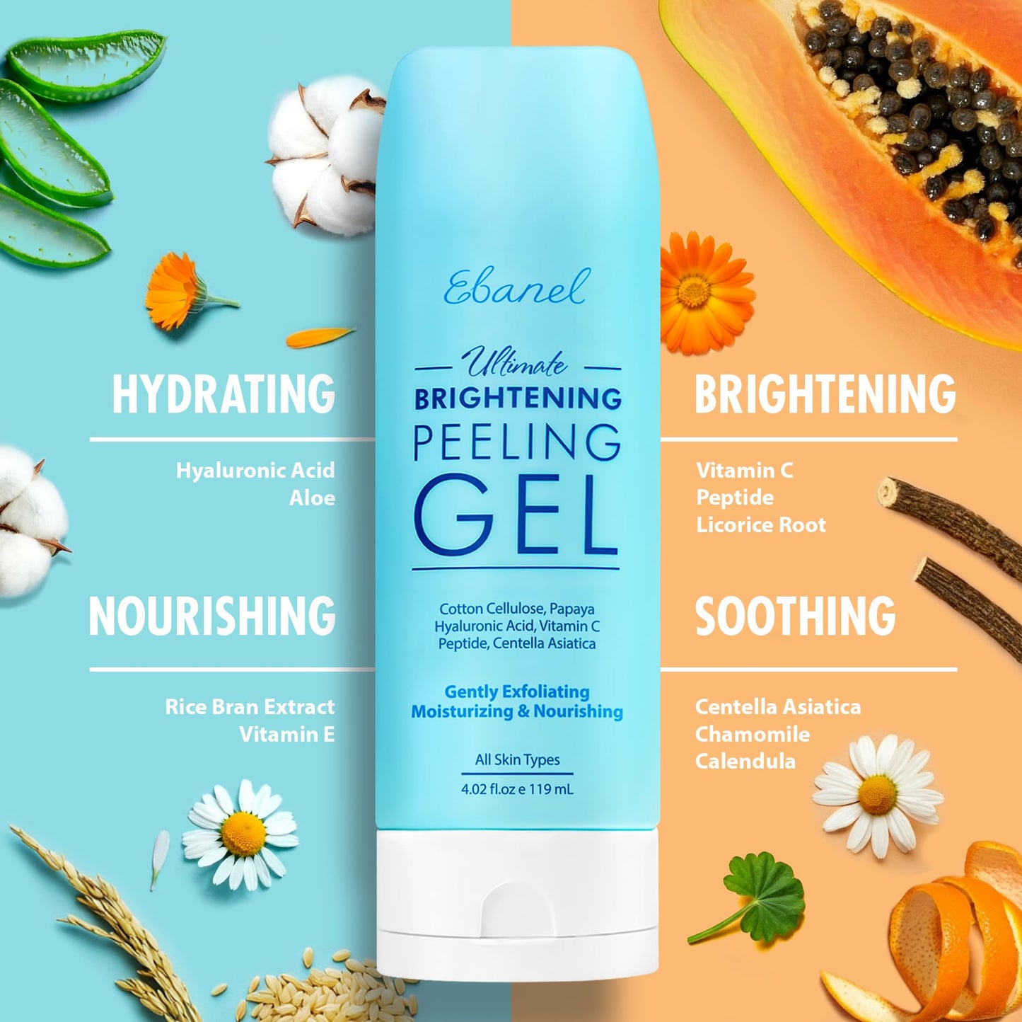 Ebanel Exfoliating Face Scrub Peeling Gel – Brightening & Moisturizing Facial Cleanser with Centella, Hyaluronic Acid, Vitamin C & E Beauty & Personal Care Ebanel