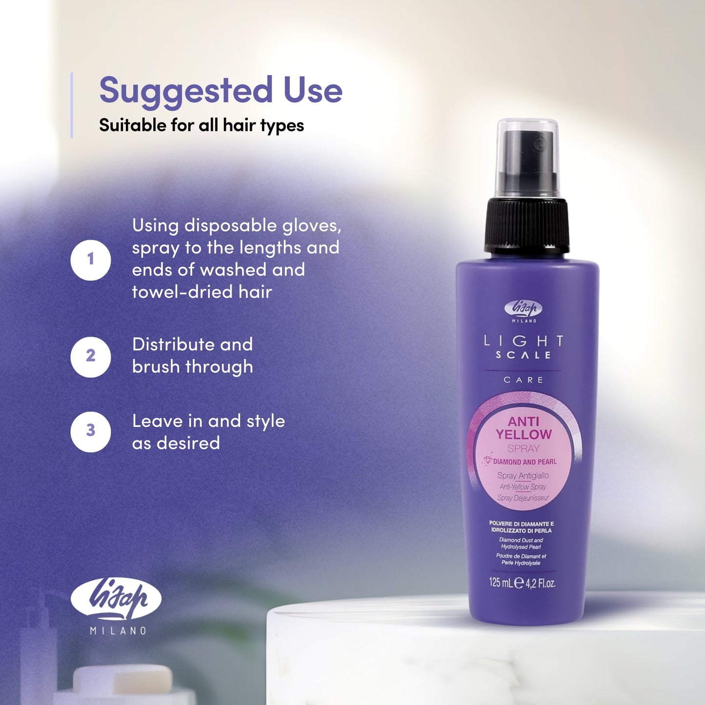 Lisap Hair Spray, Light Scale Hair Care Anti Yellow Spray & Heat Protectant Purple Toner for Blondes, Toning Blonde, White, Silver Hair & Highlights Beauty & Personal Care Lisap