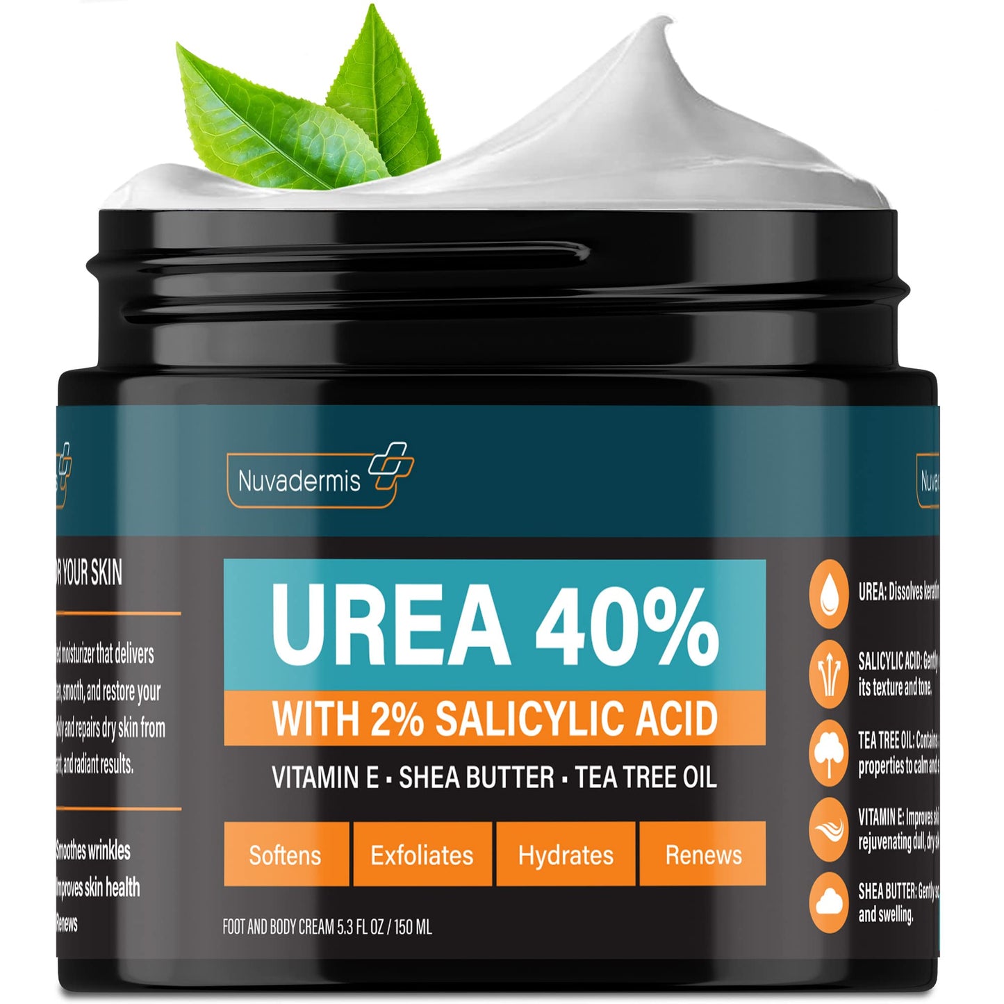 NUVADERMIS Urea Cream 40 Percent for Feet Maximum Strength - 40% Urea Foot Cream for Dry Cracked Heels and Feet - 2% Salicylic Acid, Shea Butter, Tea Beauty & Personal Care NUVADERMIS