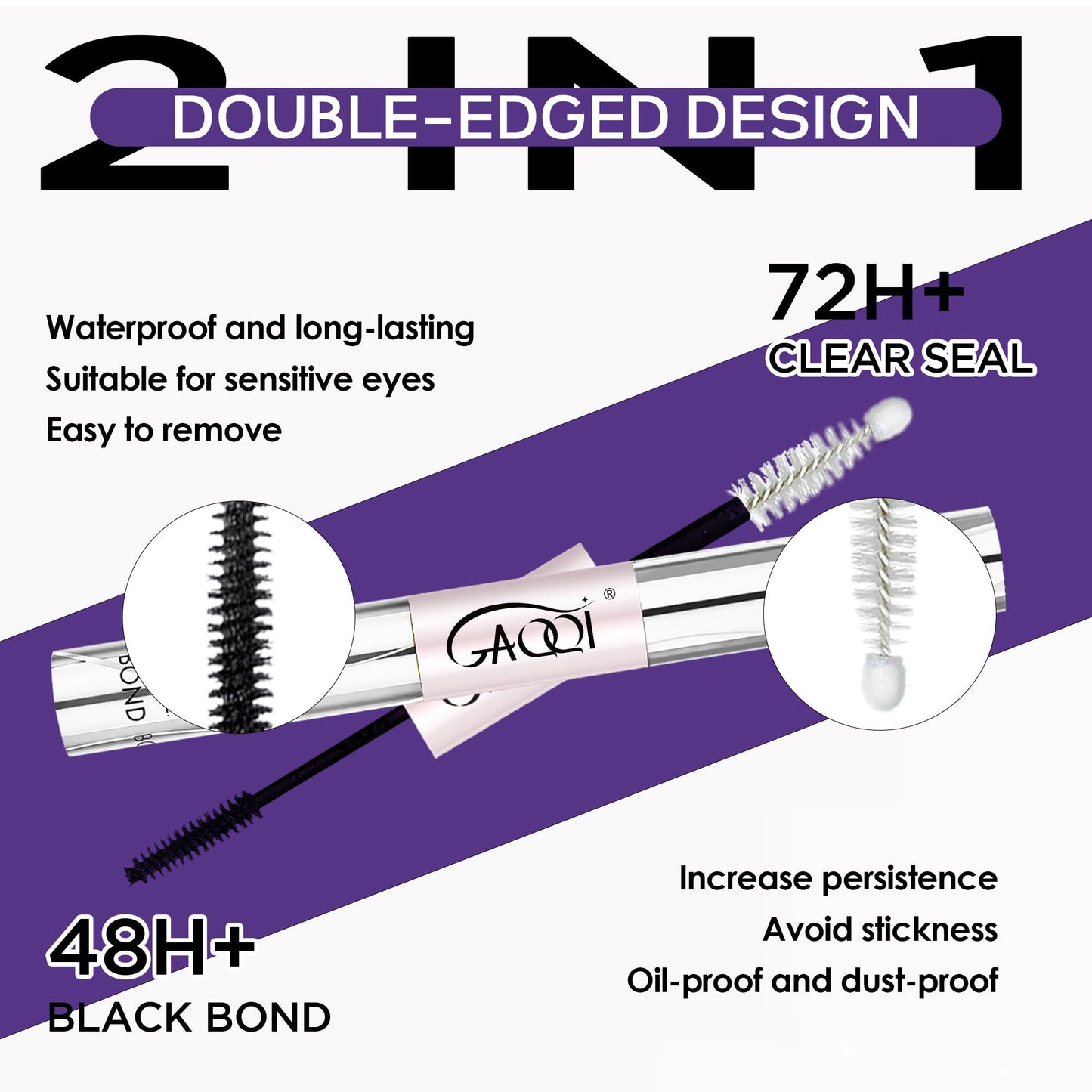 GAQQI Lash Cluster Glue, Lash Bond and Seal Waterproof, Bond & Seal Eyelash Glue for Clusters, Eyelash Adhesive Black Long-Lasting 72H Beauty and Personal Care GAQQI