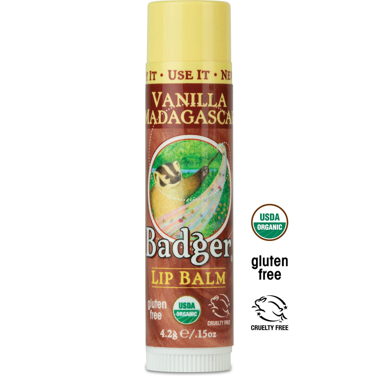 Badger - Classic Lip Balm, Vanilla Madagascar, Made with Organic Olive Oil, Beeswax & Rosemary, Natural Lip Balm, Certified Organic, Moisturizing Lip Beauty & Personal Care Badger