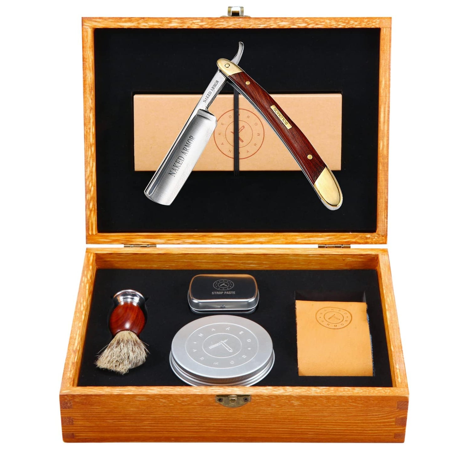 Naked Armor Solomon Straight Razor Kit - Professional Shave Ready Straight Razor Shaving Kit for Men - Japanese Carbon Steel Straight Edge Razor Beauty and Personal Care Naked Armor