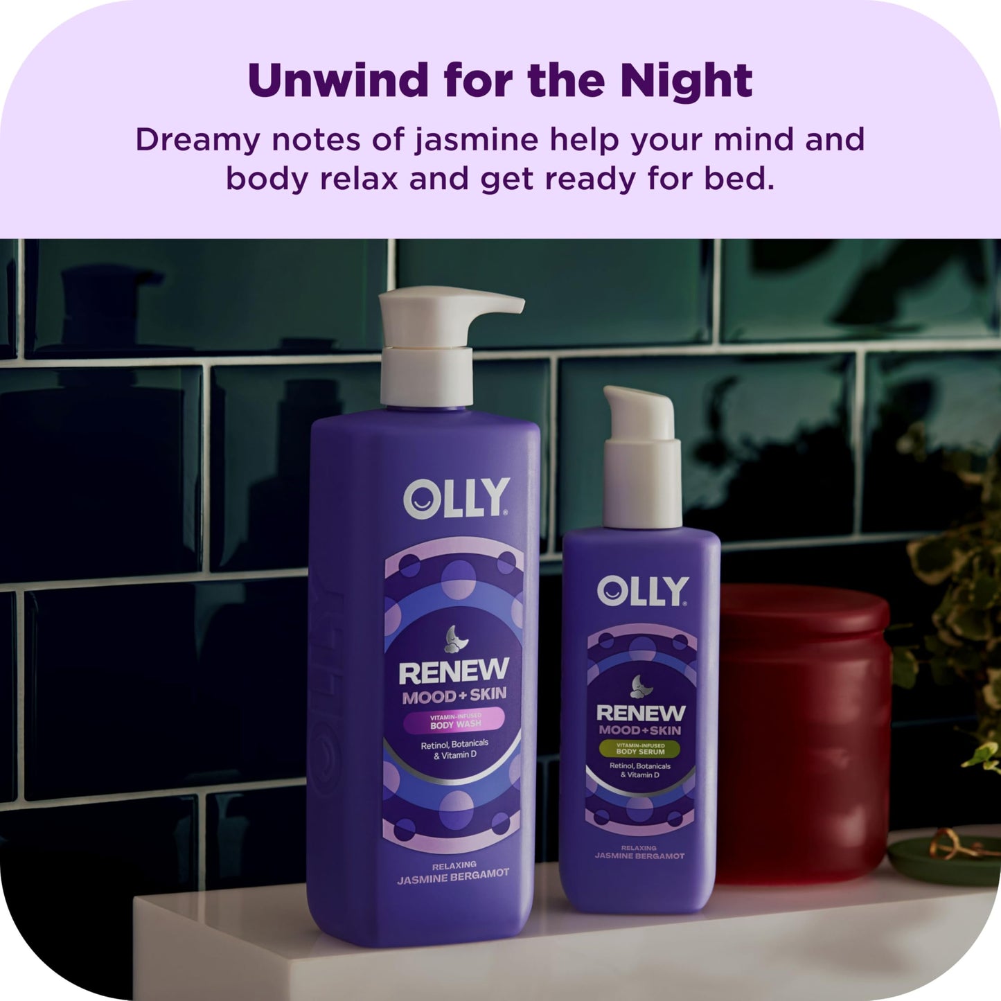 OLLY Rest & Rise Body Care Set - Day & Night Regimen - 2 Body Washes + Body Serum Lotion + Scrub - With Vitamin D, Retinol, Botanicals & Vitamin C Beauty & Personal Care OLLY