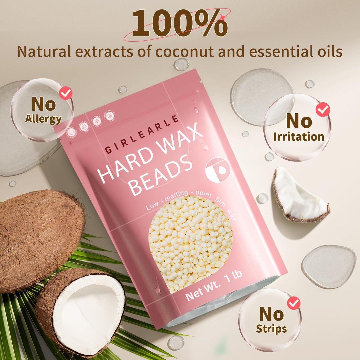 GIRLEARLE Hard Wax Beads, 1lb Wax Beans for Hair Removal, Hard Wax for Sensitive Skin at Home, Wax Refill Perfect for Eyebrow, Facial, Brazilian Beauty and Personal Care GIRLEARLE