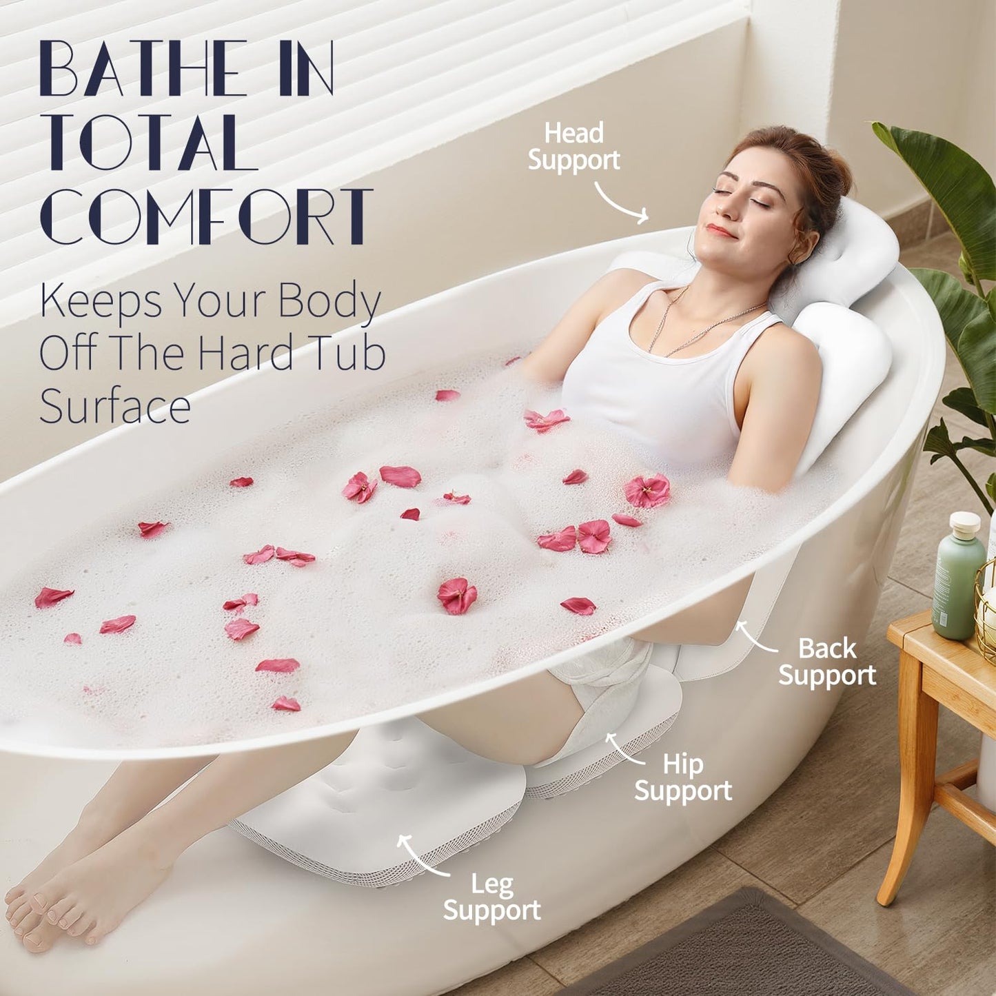 Full Body Bath Pillow for Bathtub, Thick Bathtub Cushion, Luxury Tub Pillow for Bath for Headrest Neck and Back Support White 51" x 16" Beauty and Personal Care VOXOR