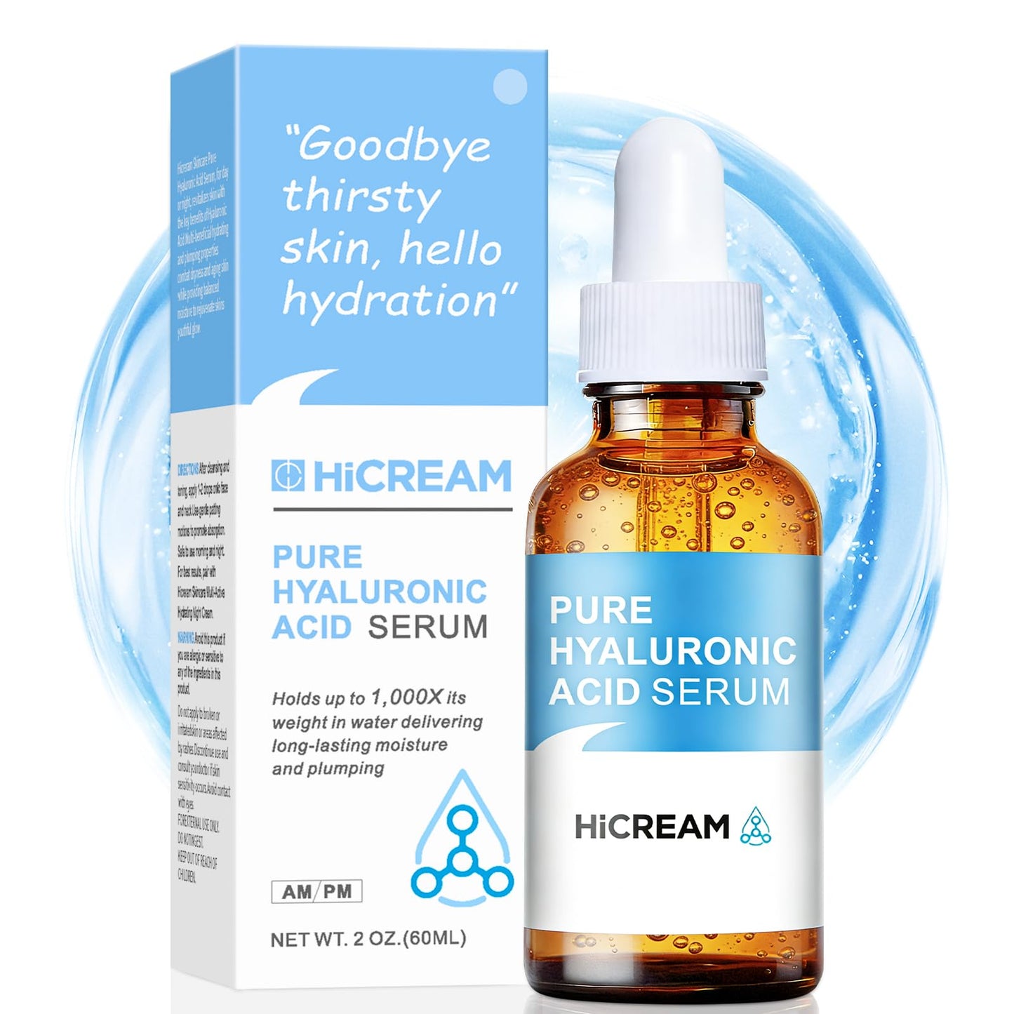 Hicream Hyaluronic Acid Serum for Face, Brightening Serum - Even Skin Tone&100% Pure Anti Aging, Intense Hydrating Moisturizer, Non-Greasy Beauty & Personal Care Hicream
